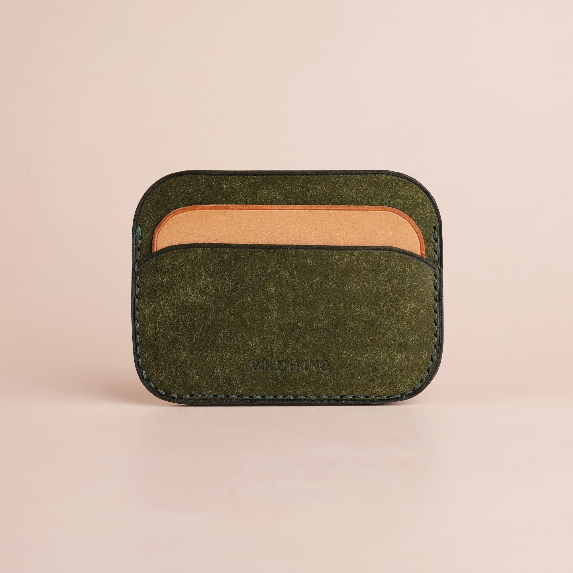 Minimalist Olive Pueblo Leather Card Holder - Seashell