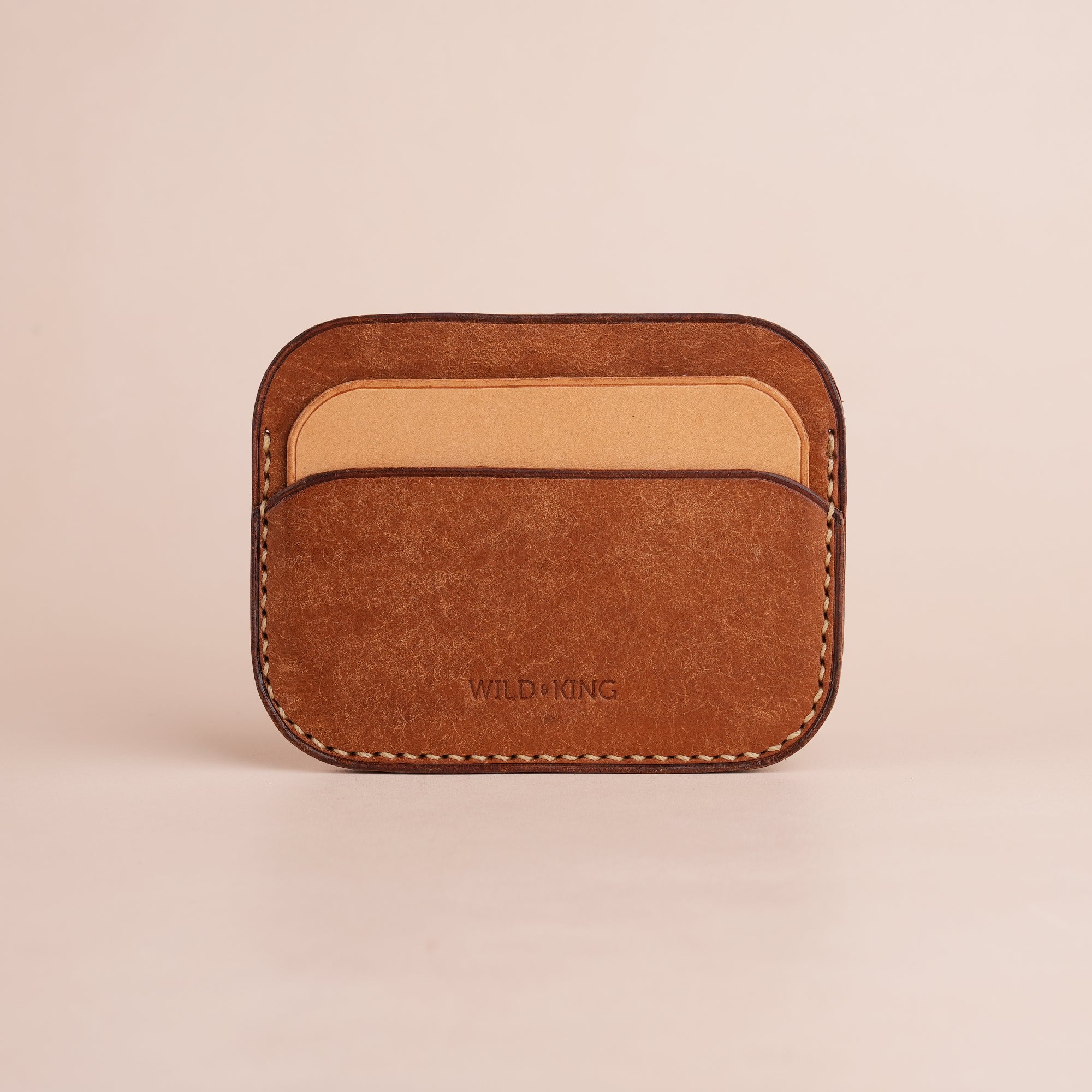 Minimalist Cognac Pueblo Leather Card Holder - Seashell