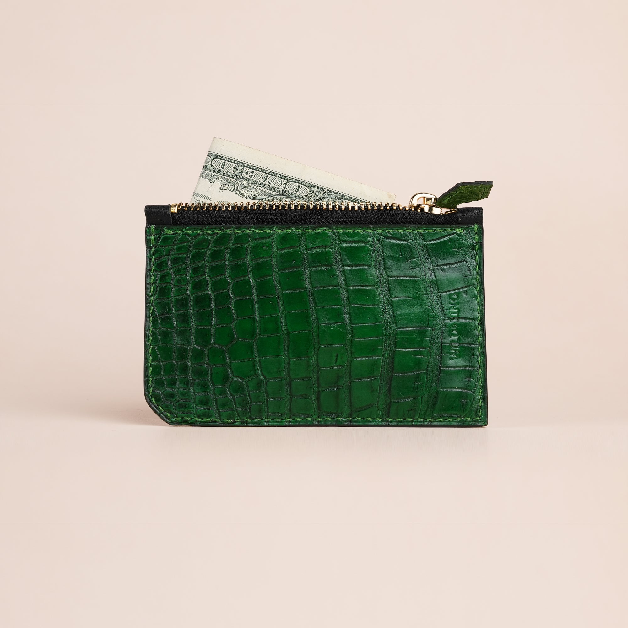 Green Alligator Leather Zipper Wallet - Fox Design