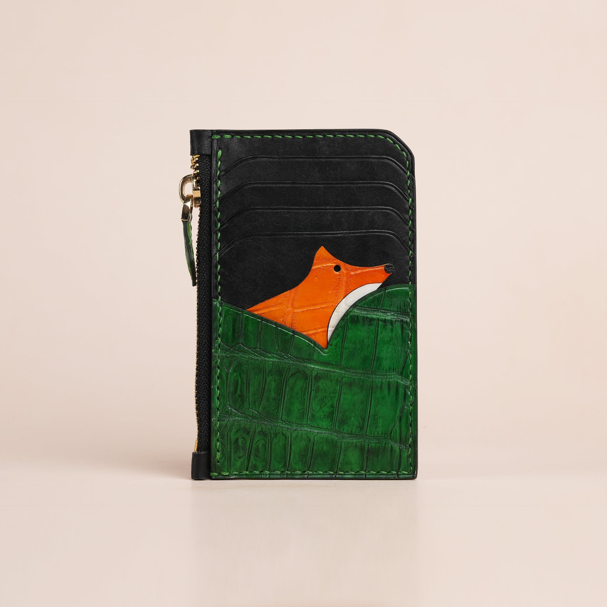 Green Alligator Leather Zipper Wallet - Fox Design