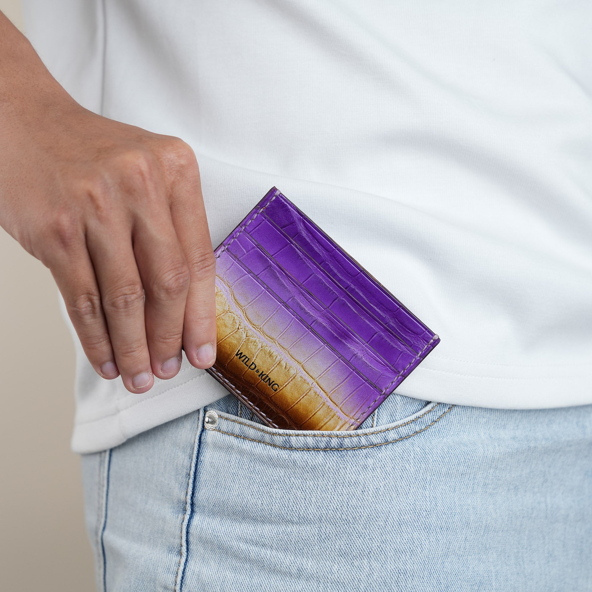 Purple Alligator Leather Card Holder - Twilight Patina