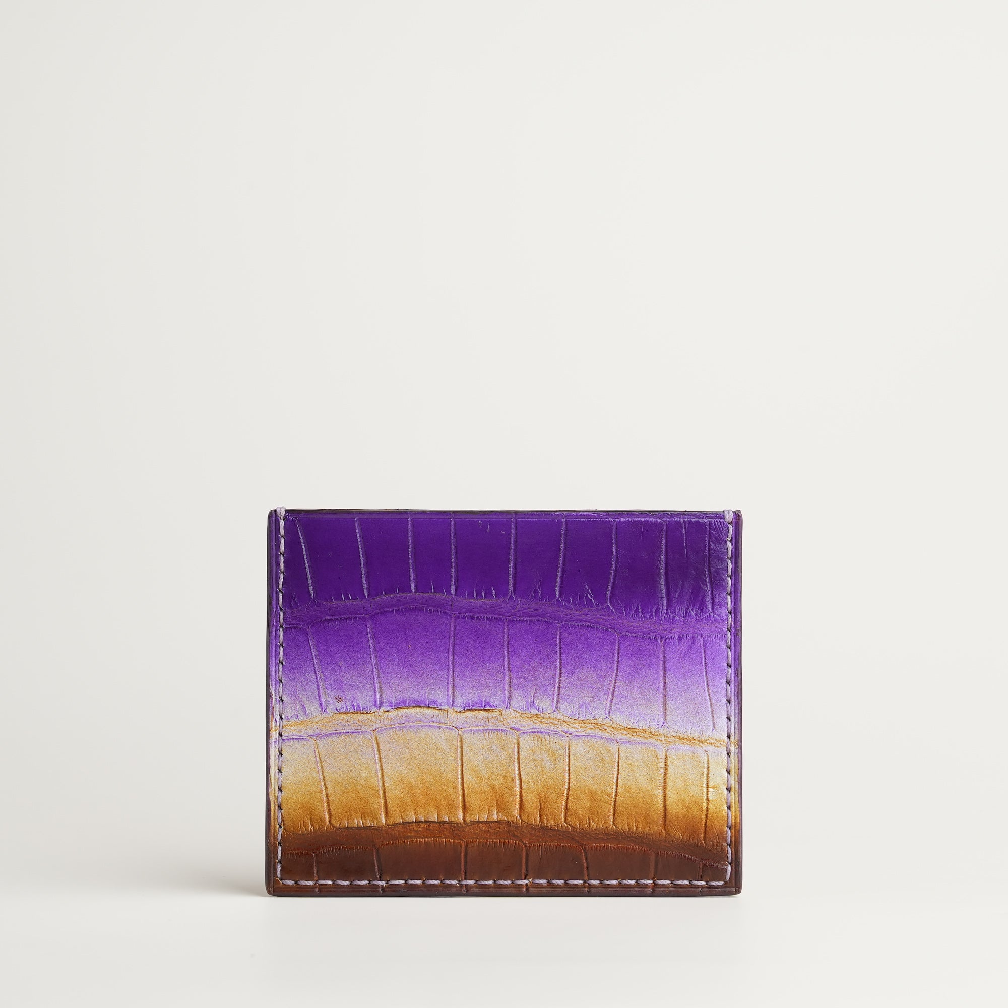 Purple Alligator Leather Card Holder - Twilight Patina