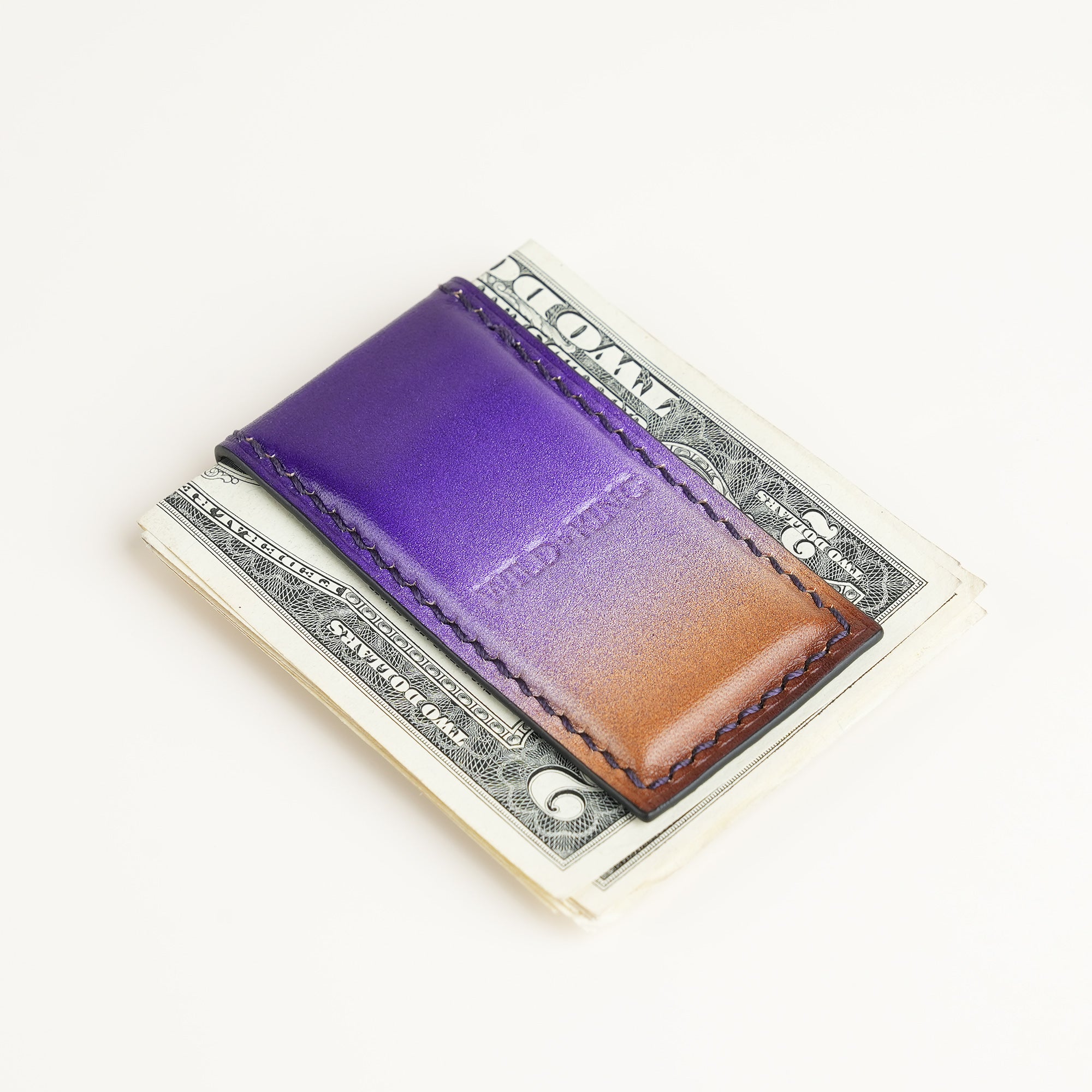 Purple Leather Money Clip - Twilight Patina - Square Shape