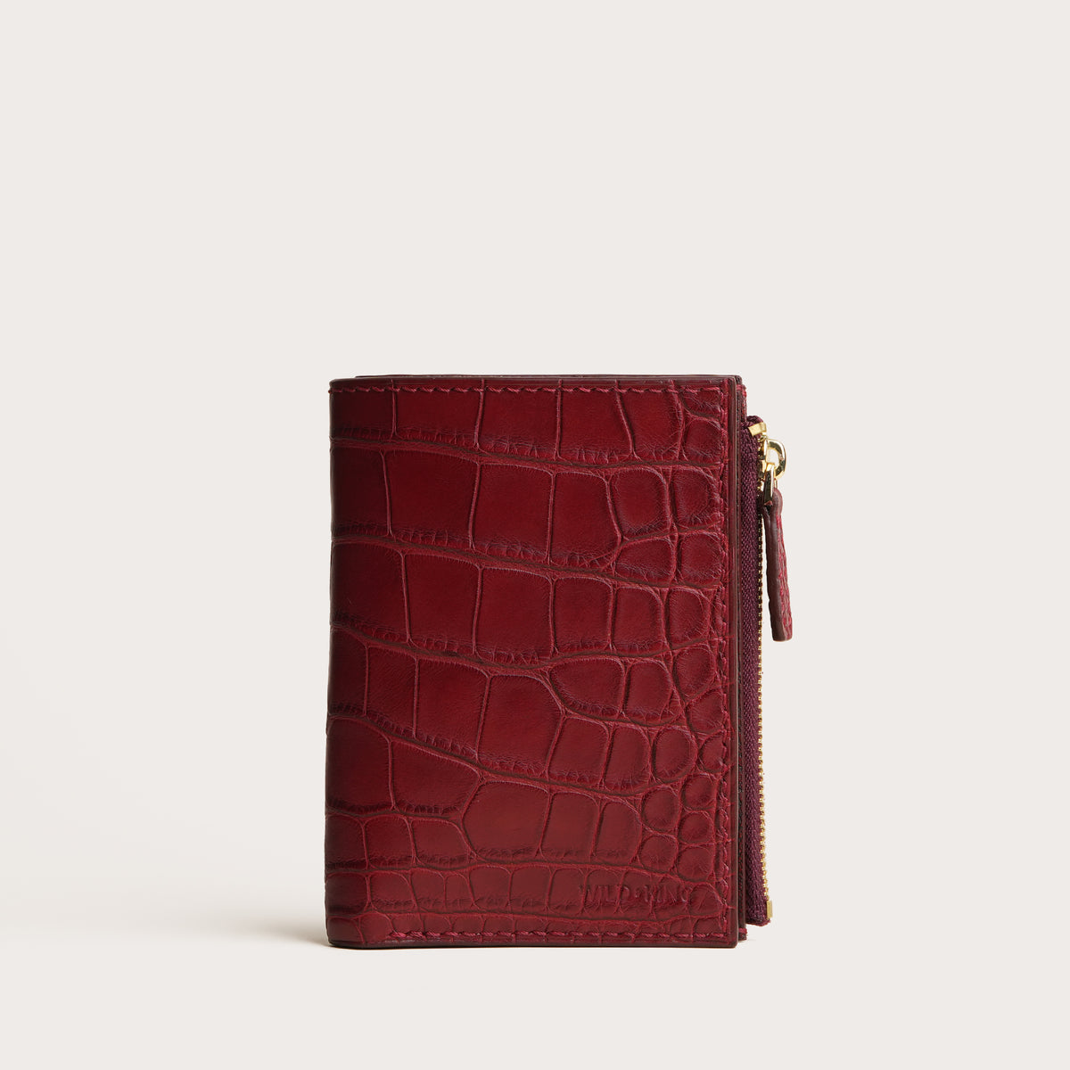 Red Alligator Leather Bifold Zipper Wallet with Snap Closure - Fox Design