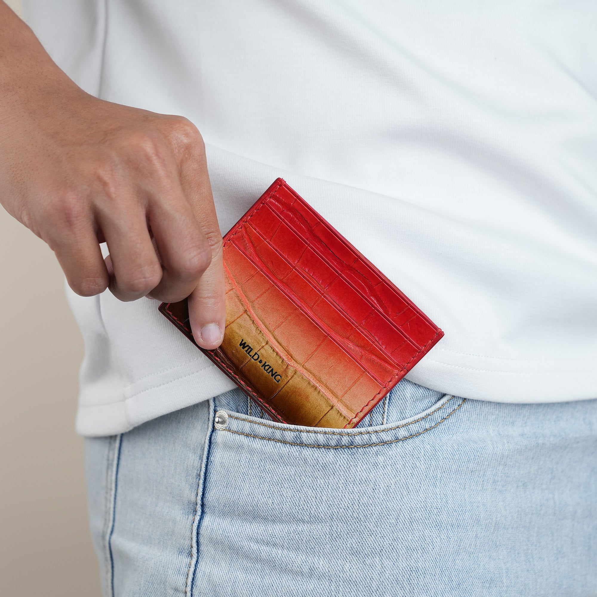 Red Alligator Leather Card Holder - Solar Patina