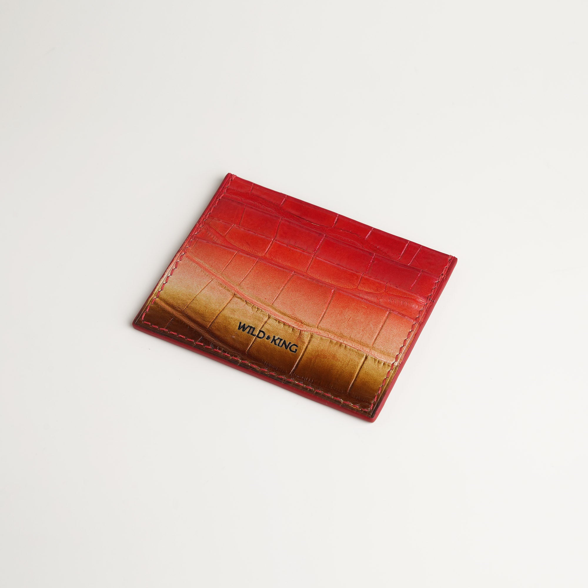 Red Alligator Leather Card Holder - Solar Patina