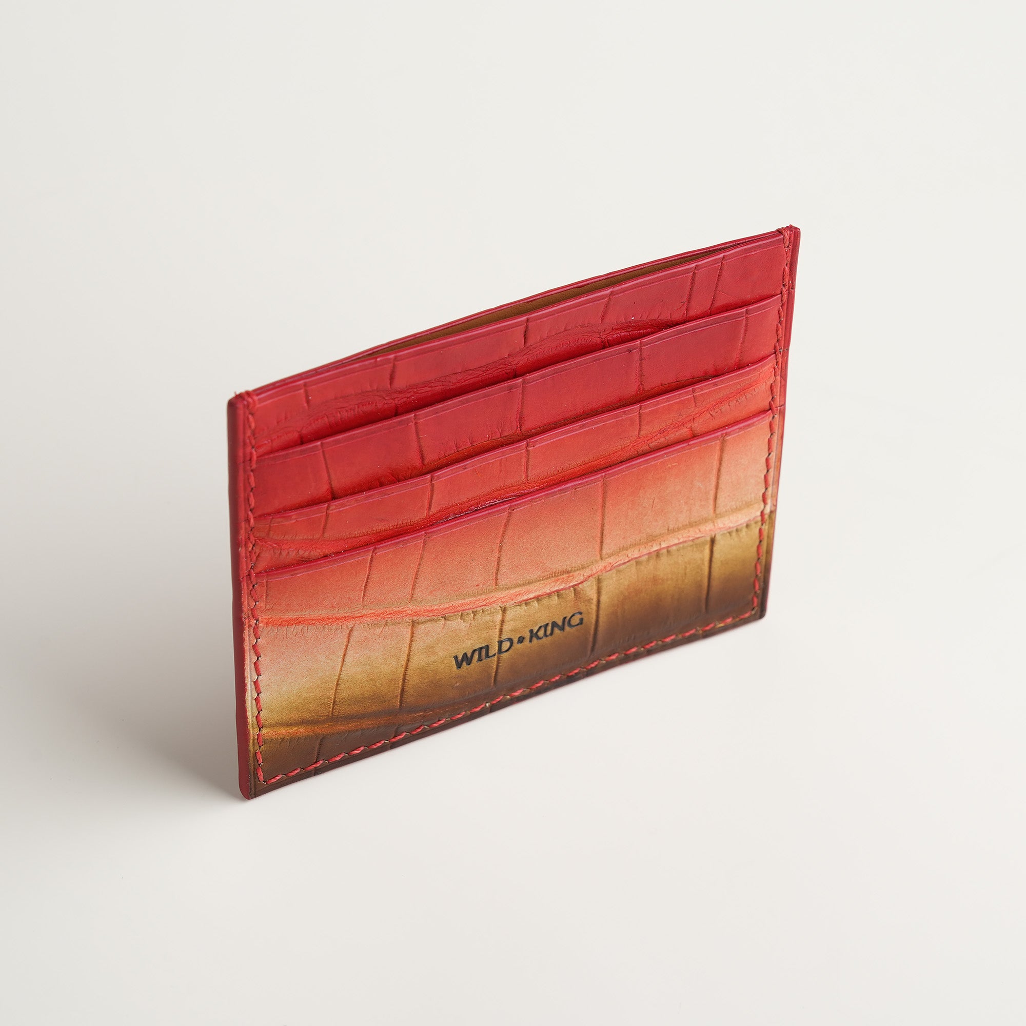 Red Alligator Leather Card Holder - Solar Patina