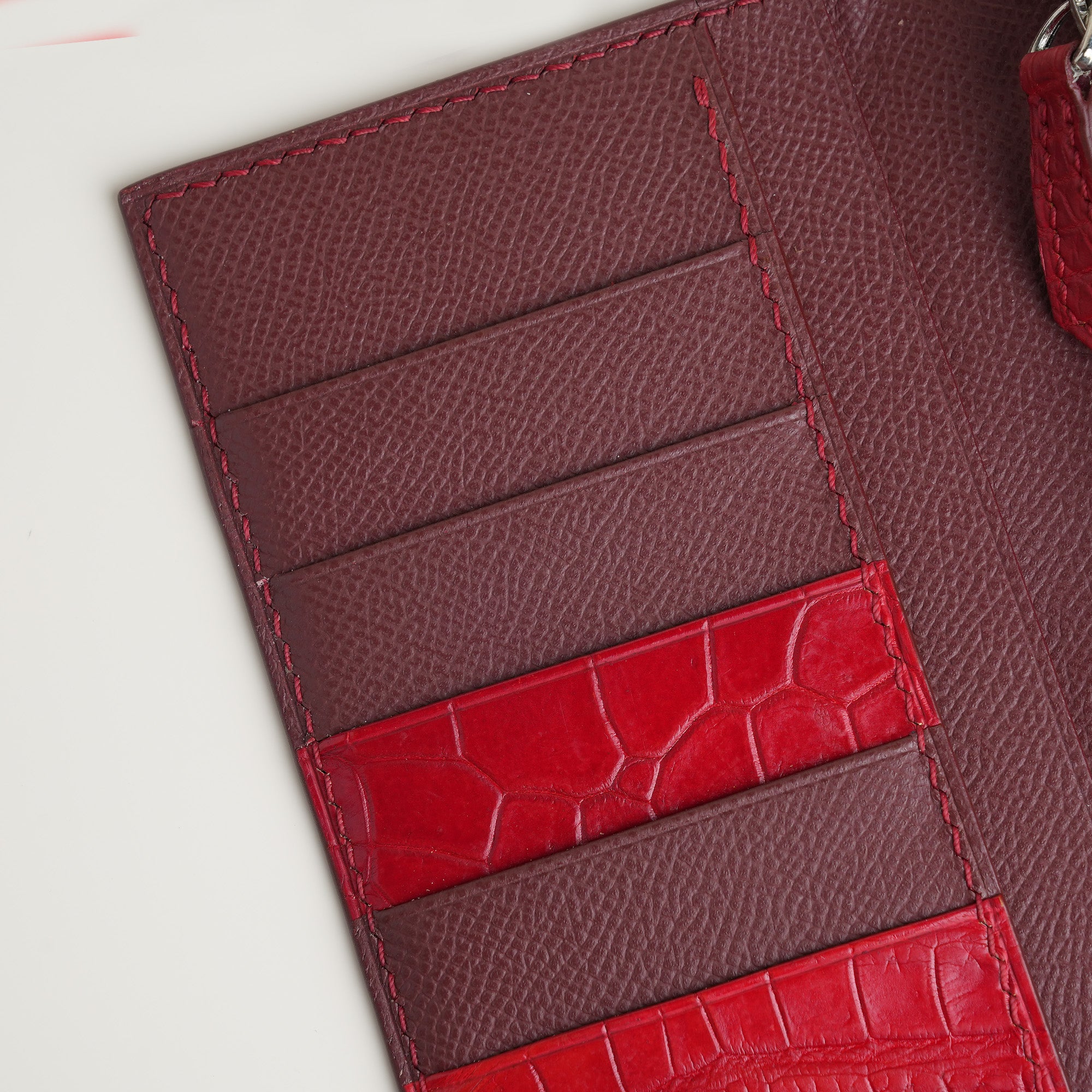 Red Crocodile Leather Long Wallet