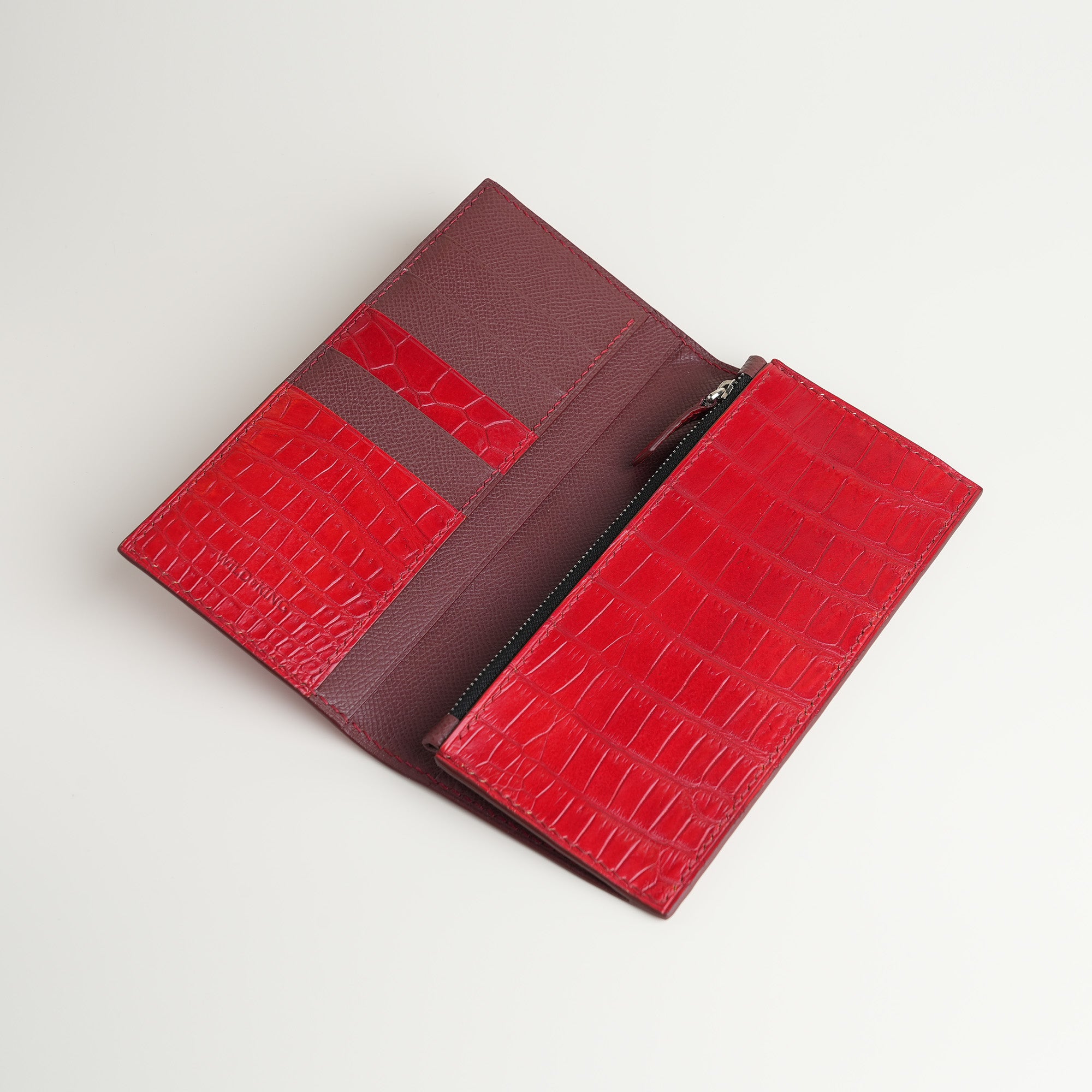 Red Crocodile Leather Long Wallet