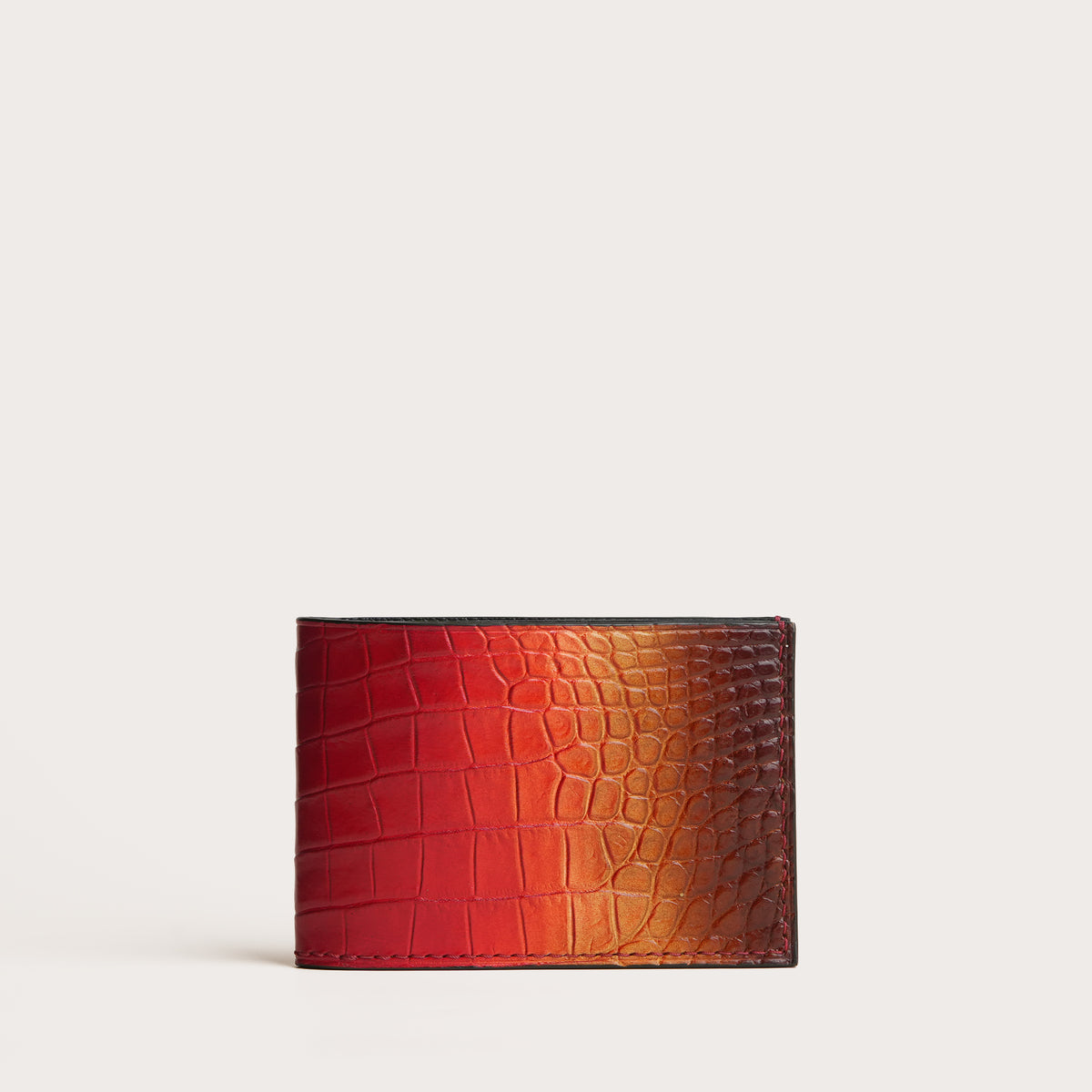 Red Crocodile Leather Wing Bifold Wallet - Solar Patina