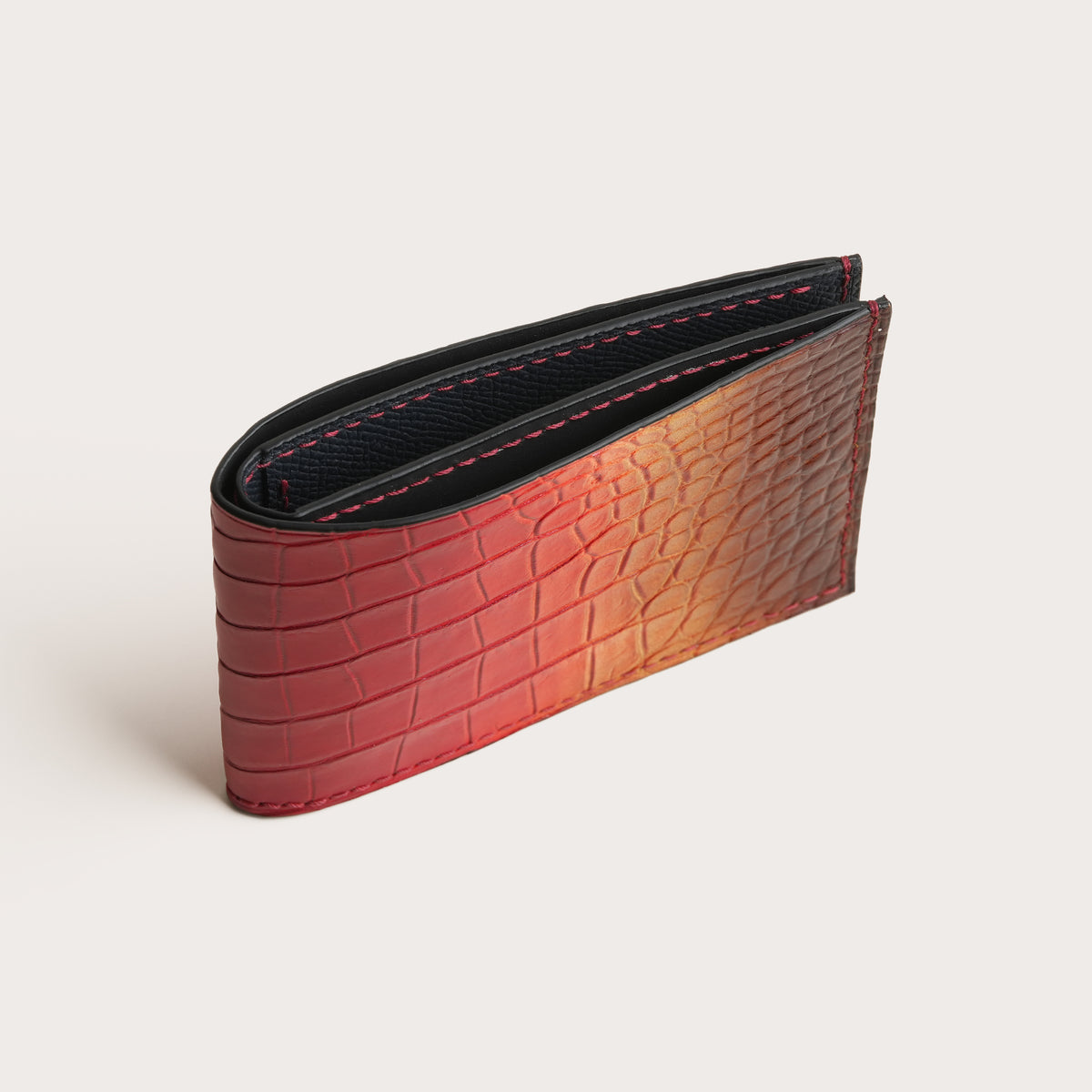 Red Crocodile Leather Wing Bifold Wallet - Solar Patina