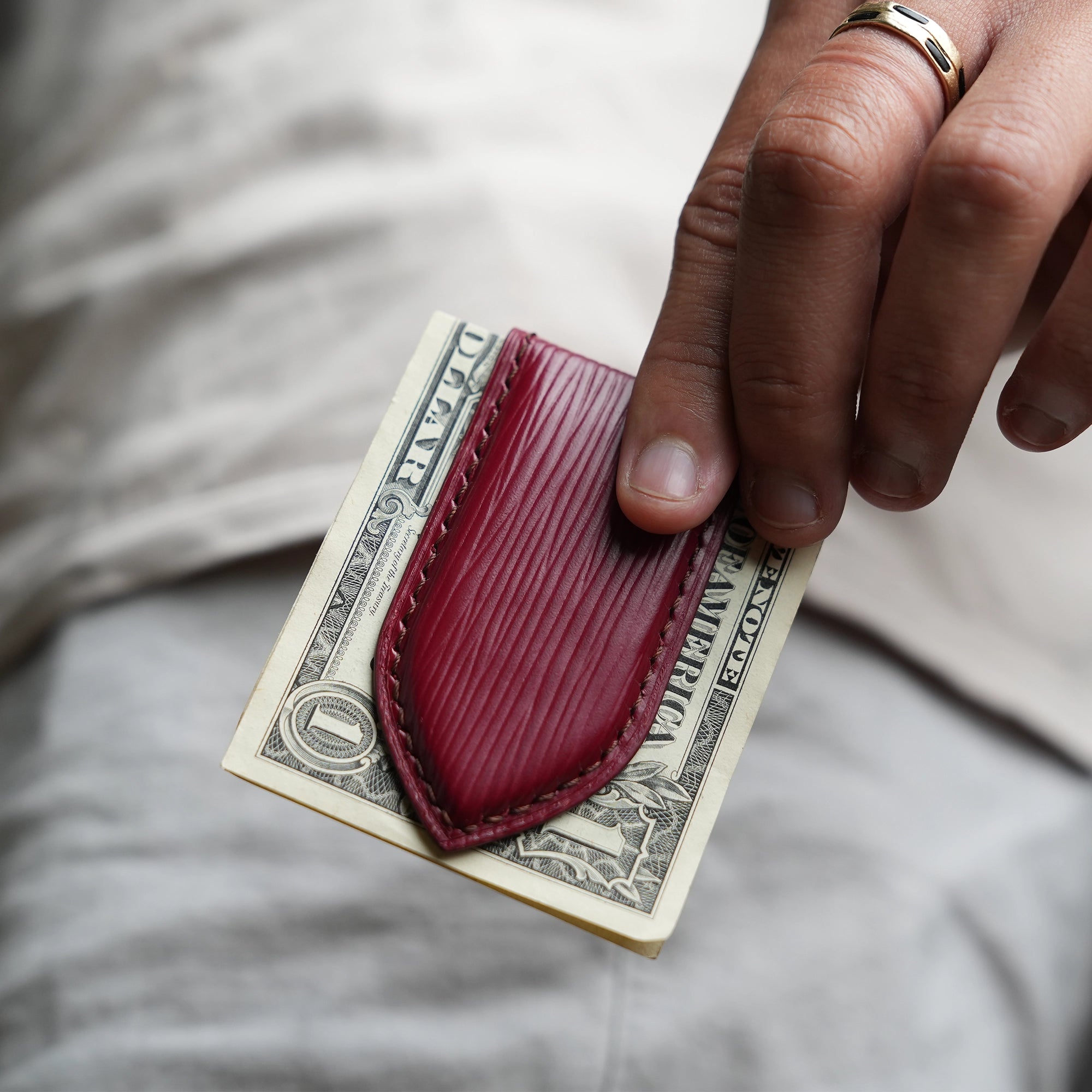 Red Epi Leather Money Clip - Pointed Shape