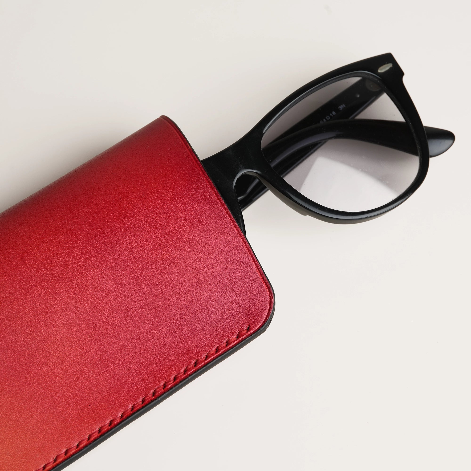Red Leather Slip In Glasses Case - Solar Patina