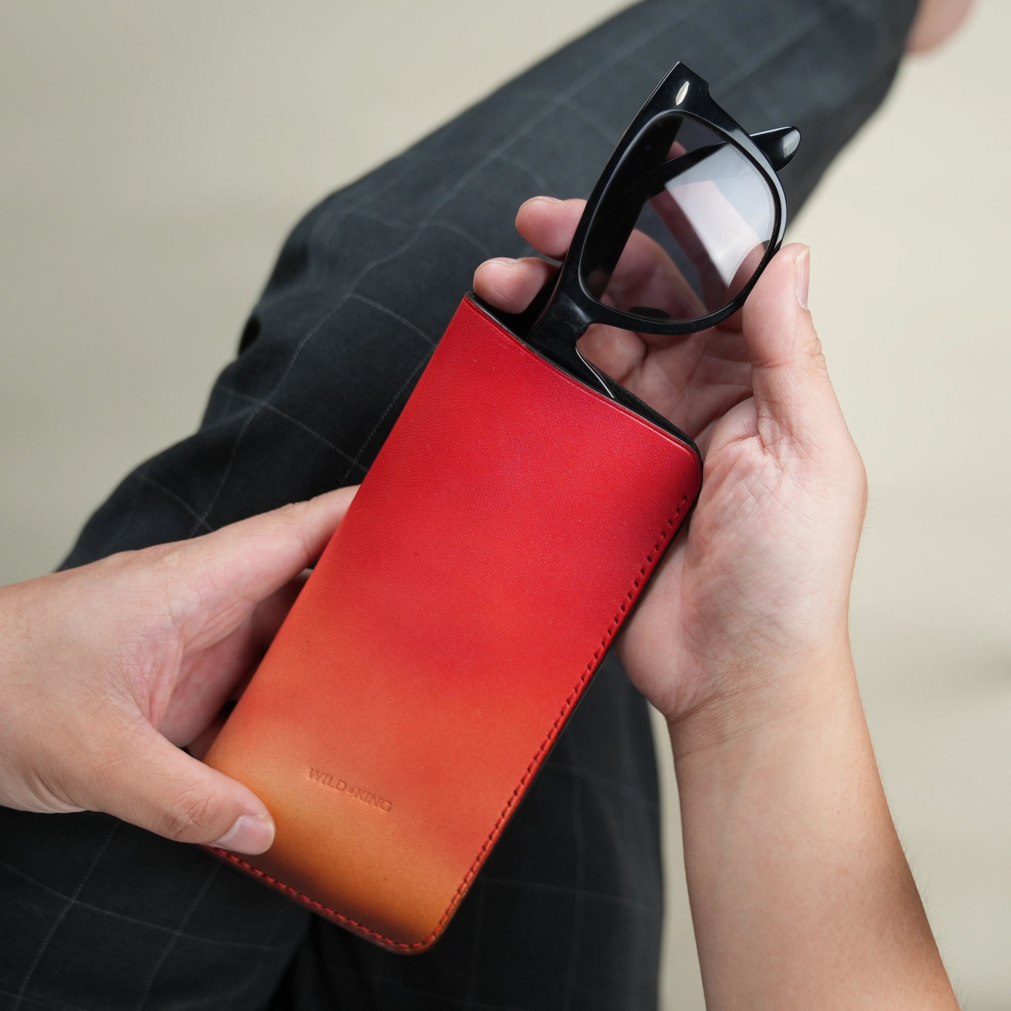 Red Leather Slip In Glasses Case - Solar Patina