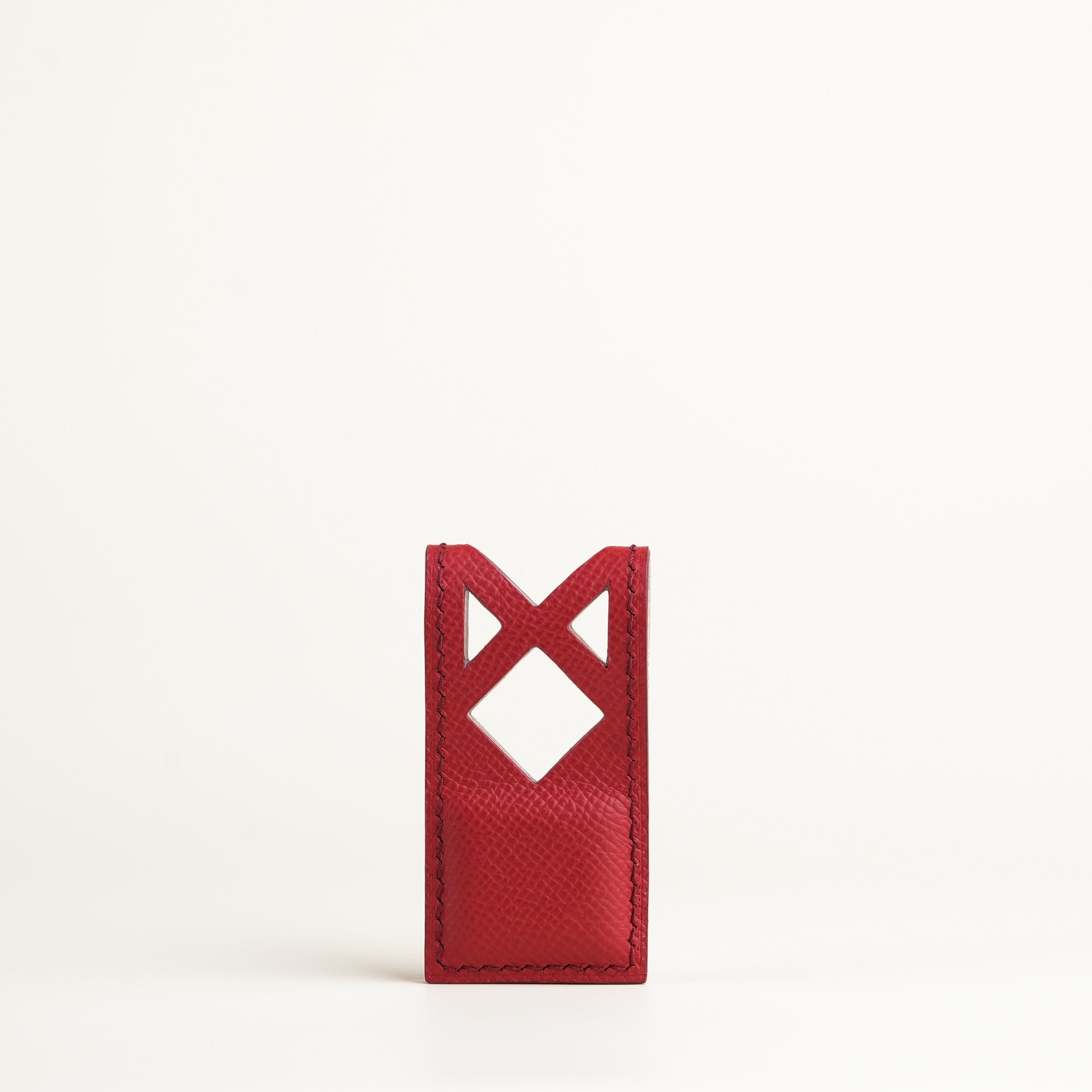 Red Geometric Epsom Leather Money Clip - Square Shape