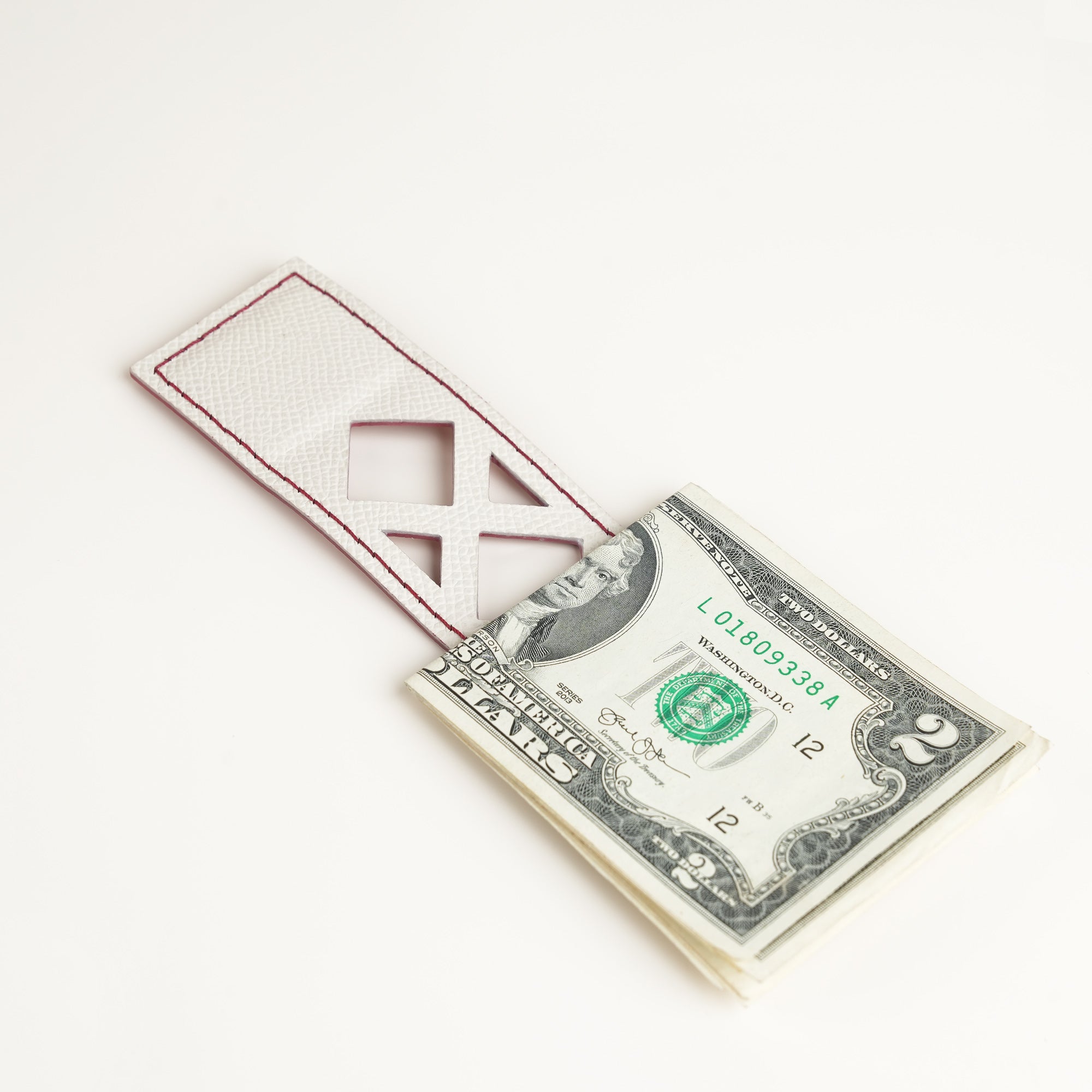 Red Geometric Epsom Leather Money Clip - Square Shape