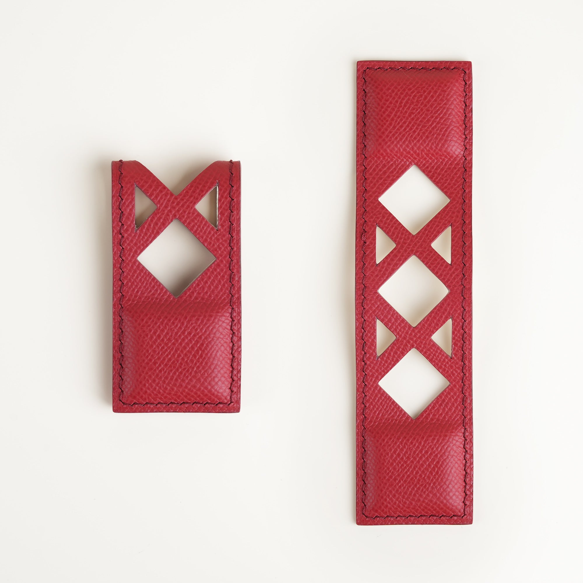 Red Geometric Epsom Leather Money Clip - Square Shape