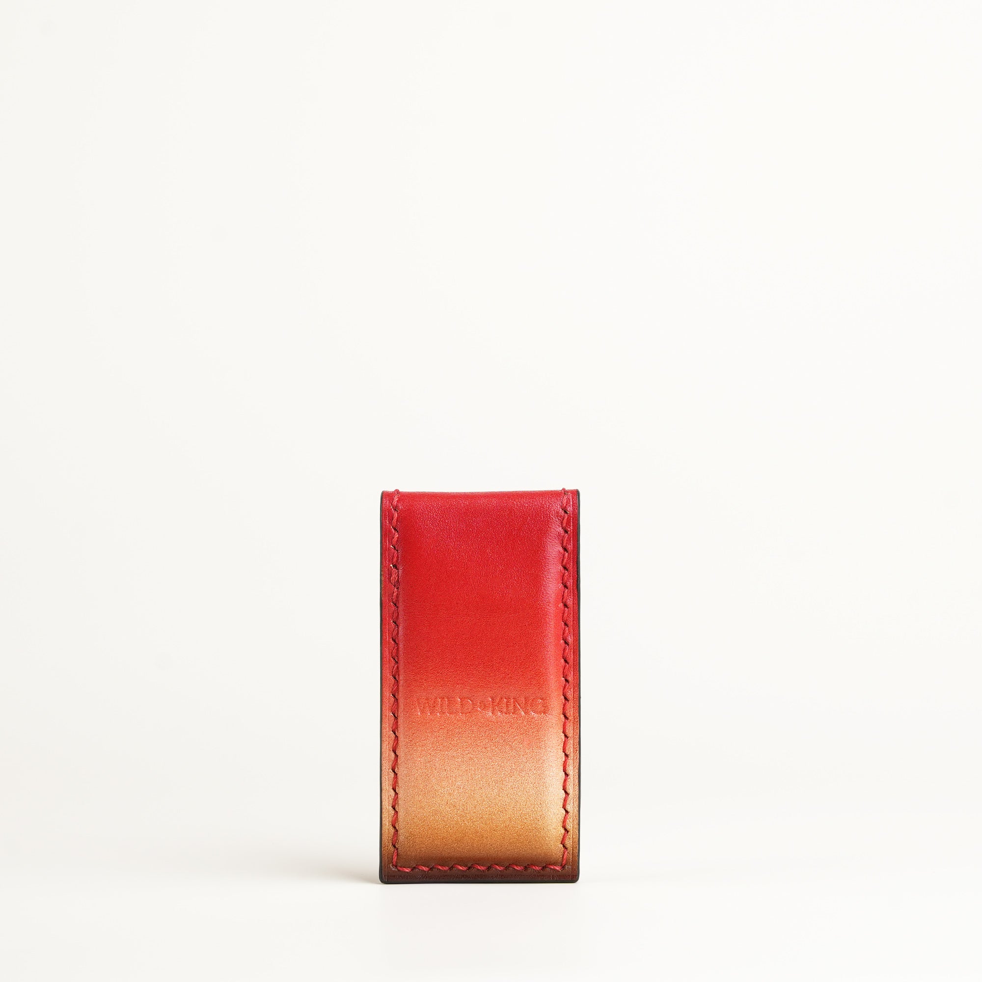 Red Leather Money Clip - Solar Patina - Square Shape