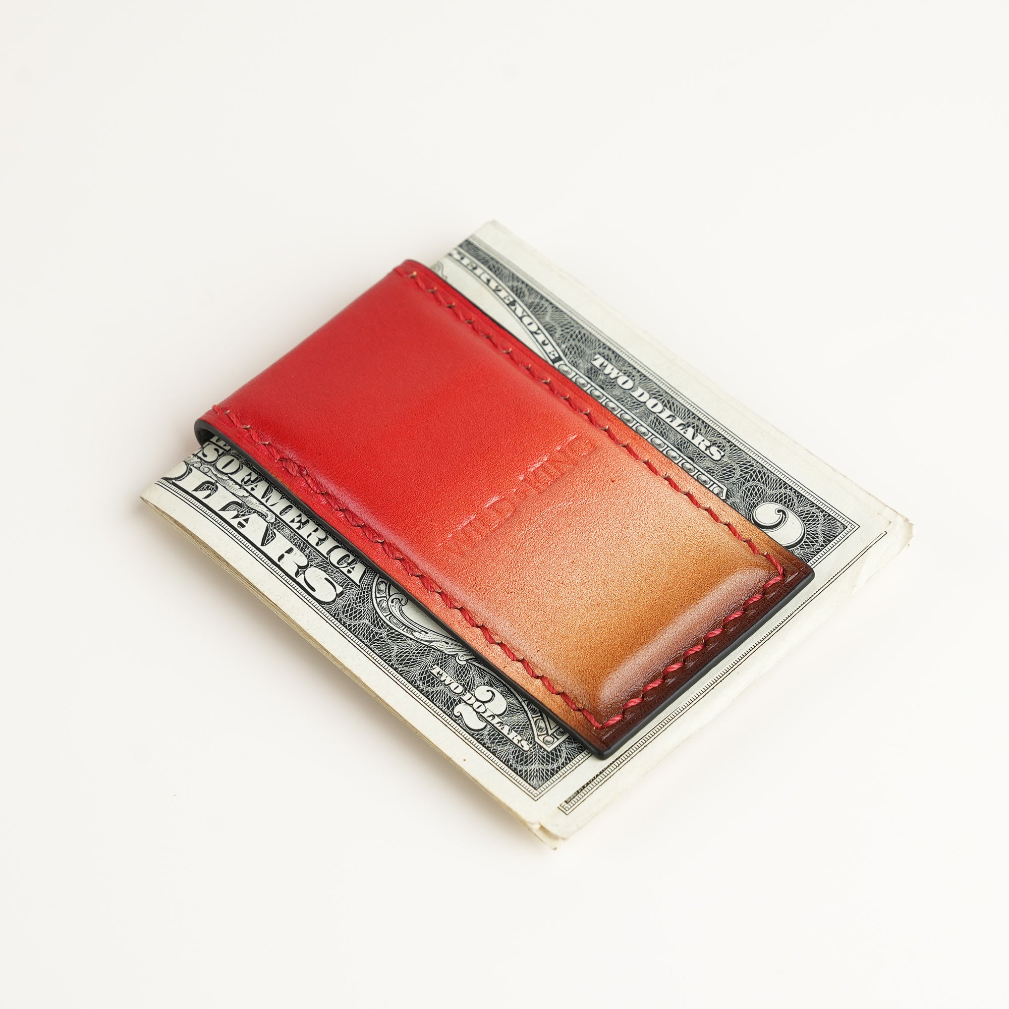Red Leather Money Clip - Solar Patina - Square Shape