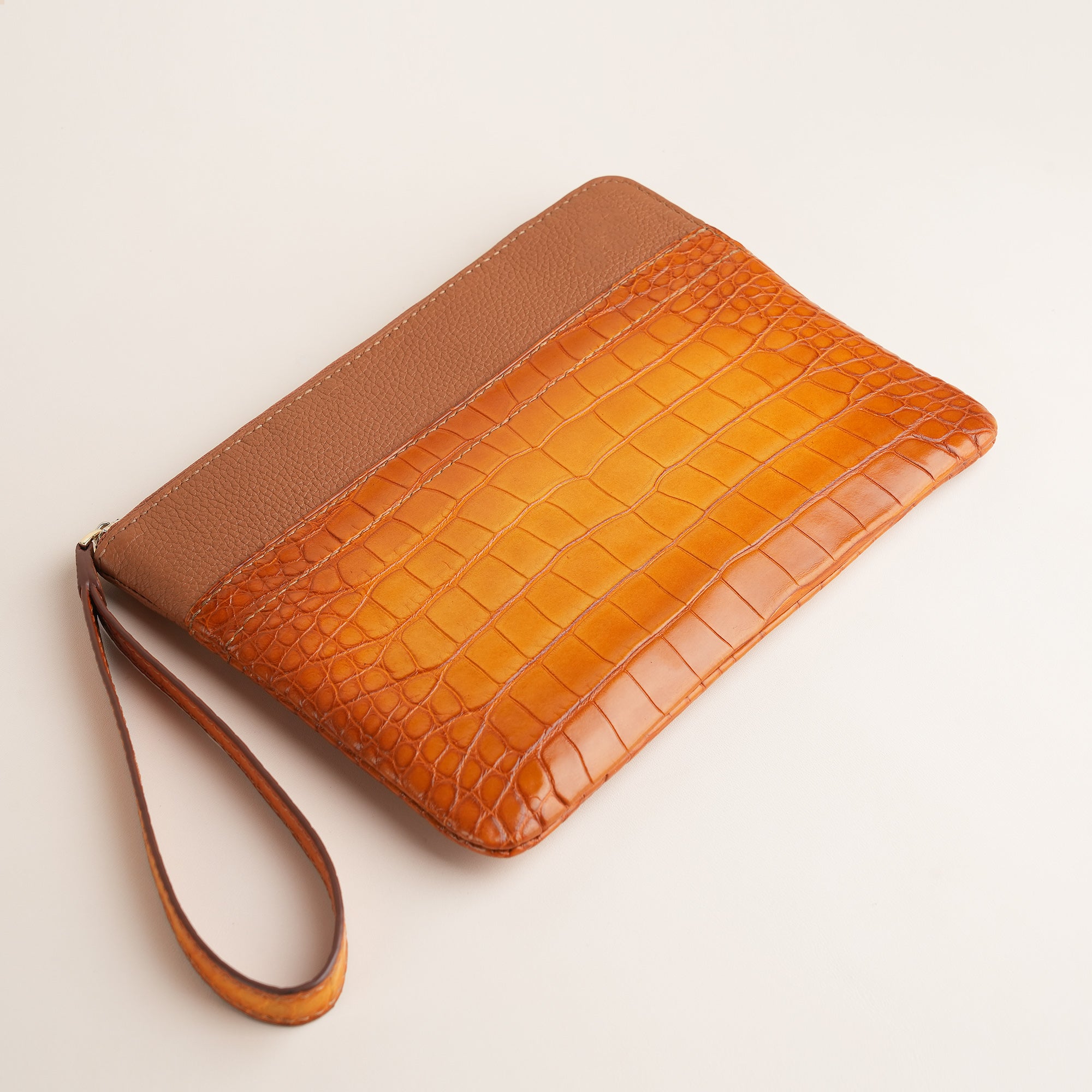 Tan Alligator Leather Clutch