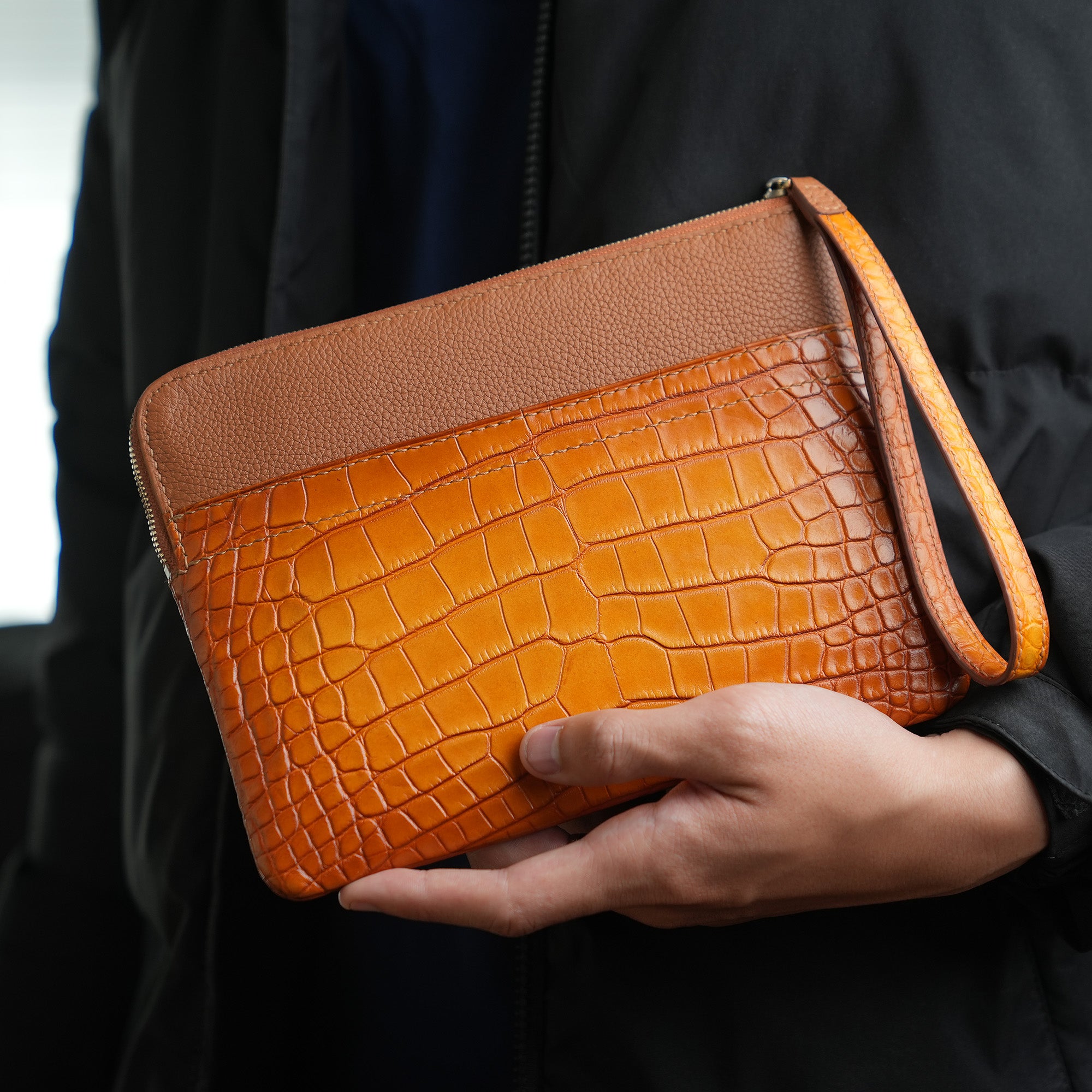 Tan Alligator Leather Clutch