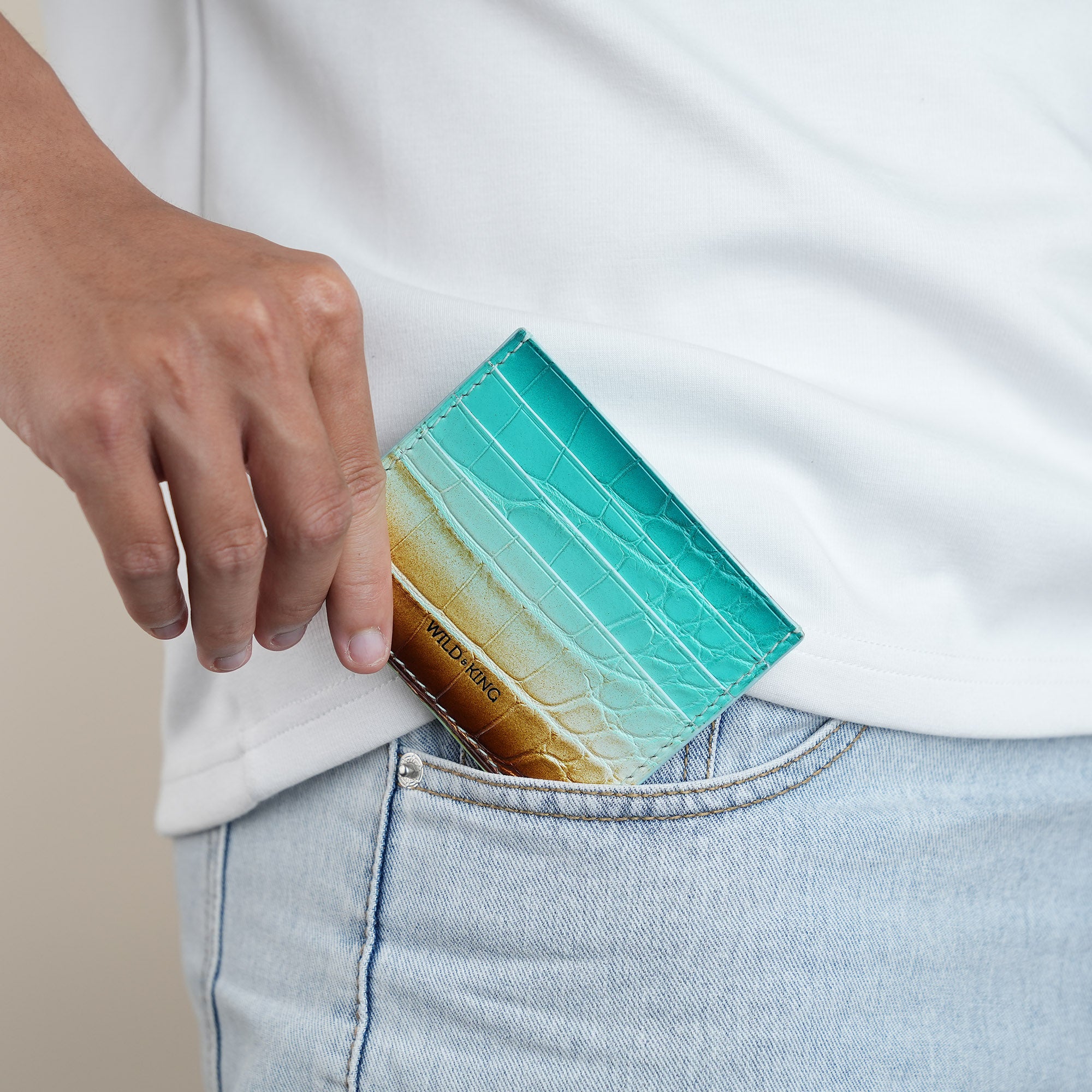 Turquoise Alligator Leather Card Holder - Ocean Patina