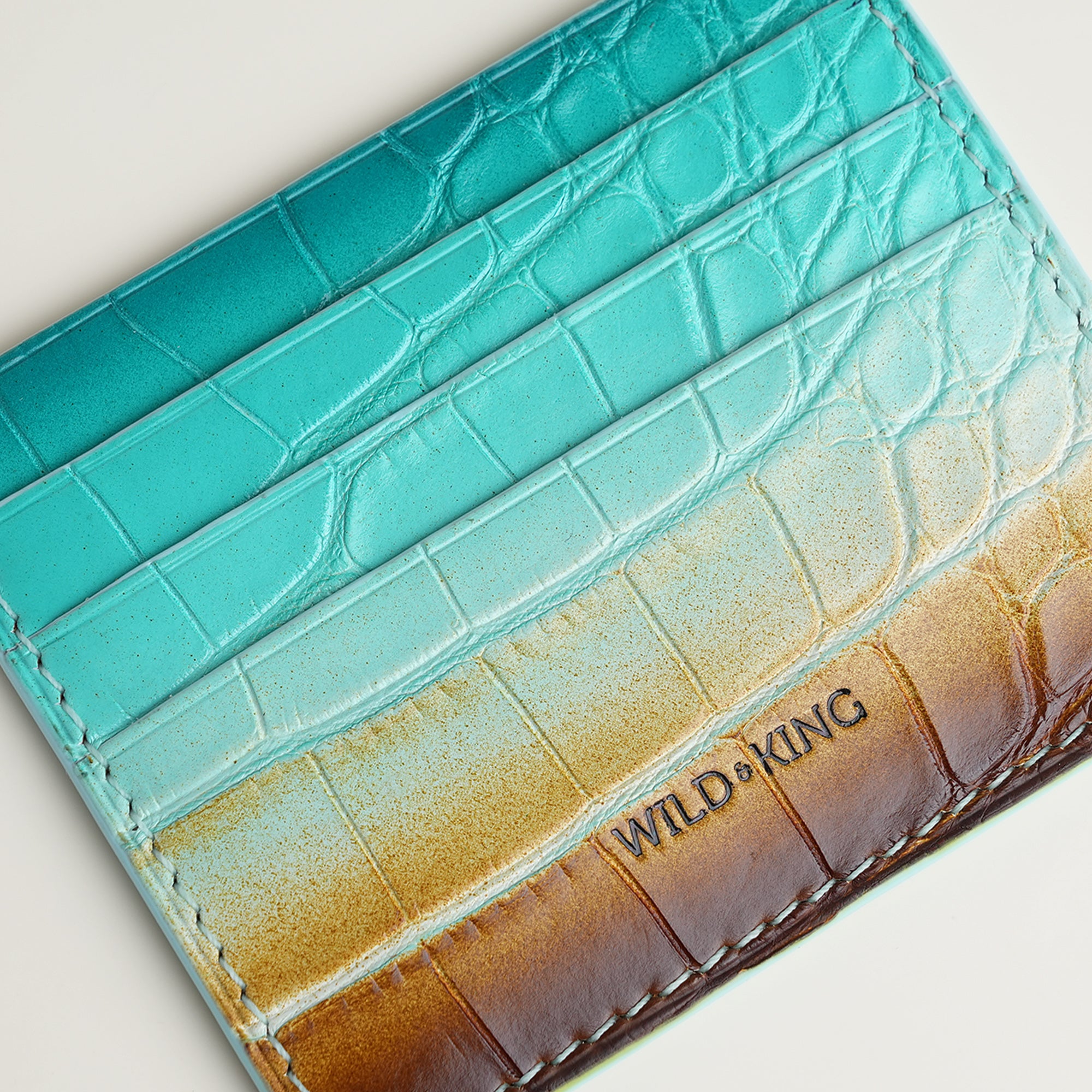 Turquoise Alligator Leather Card Holder - Ocean Patina