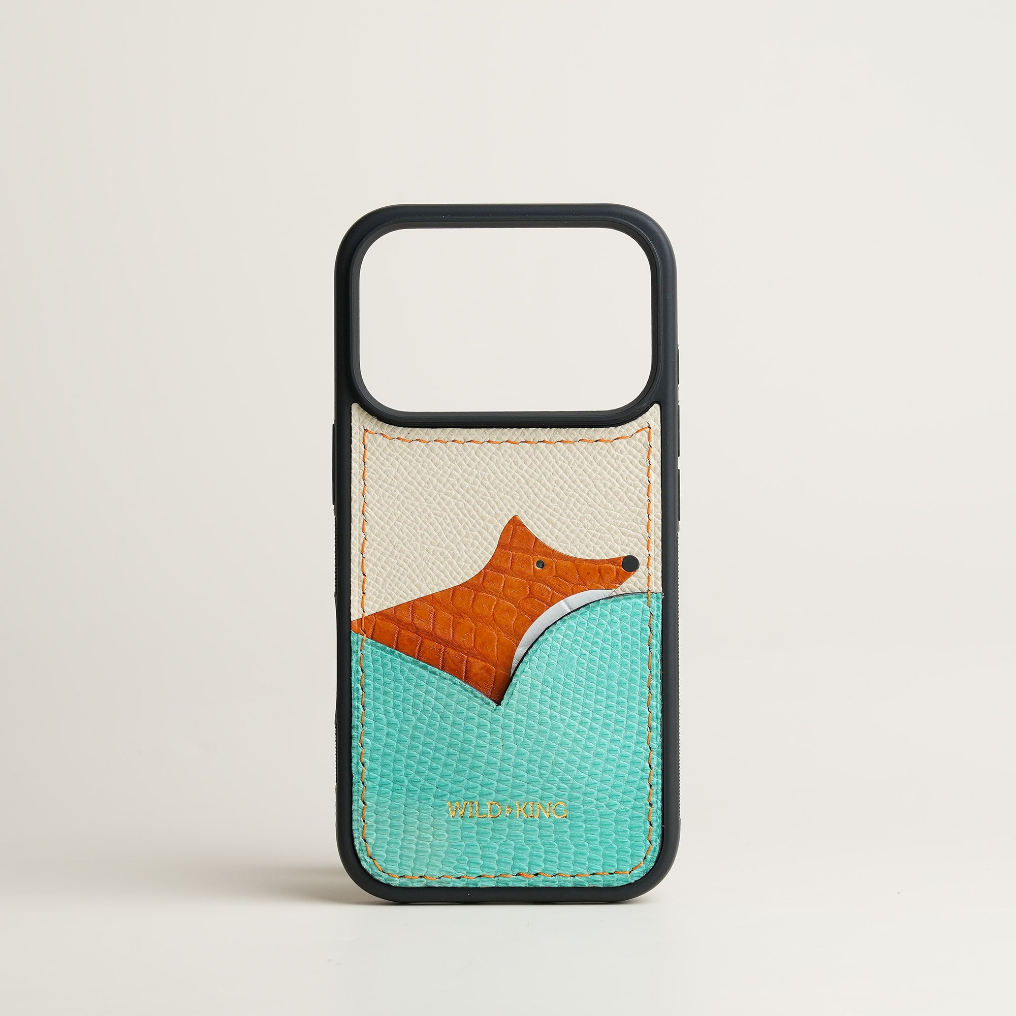 Turquoise Lizard Leather Iphone Case with Card Holder - Fox Design
