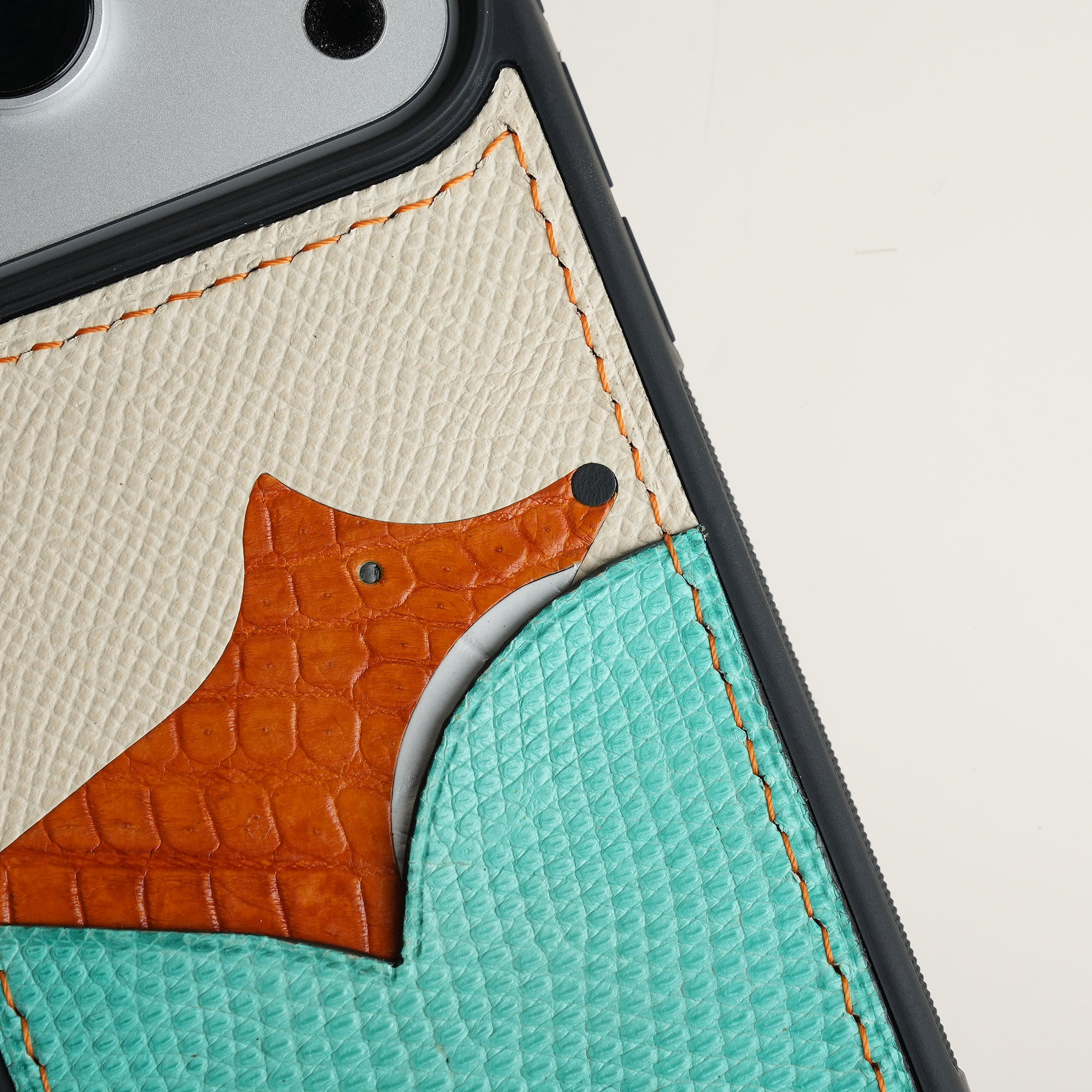 Turquoise Lizard Leather Iphone Case with Card Holder - Fox Design