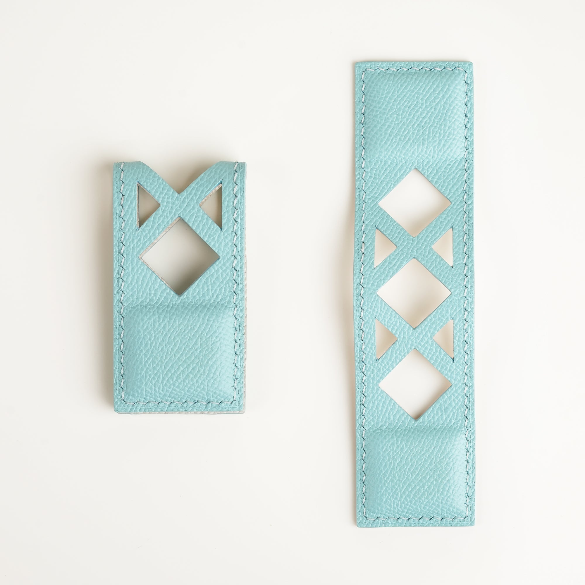 Turquoise Geometric Epsom Leather Money Clip - Square Shape
