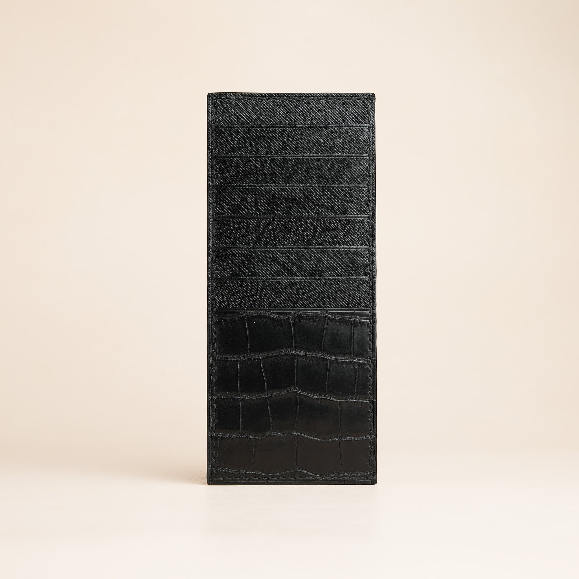 Black Alligator Leather Vertical Card Holder