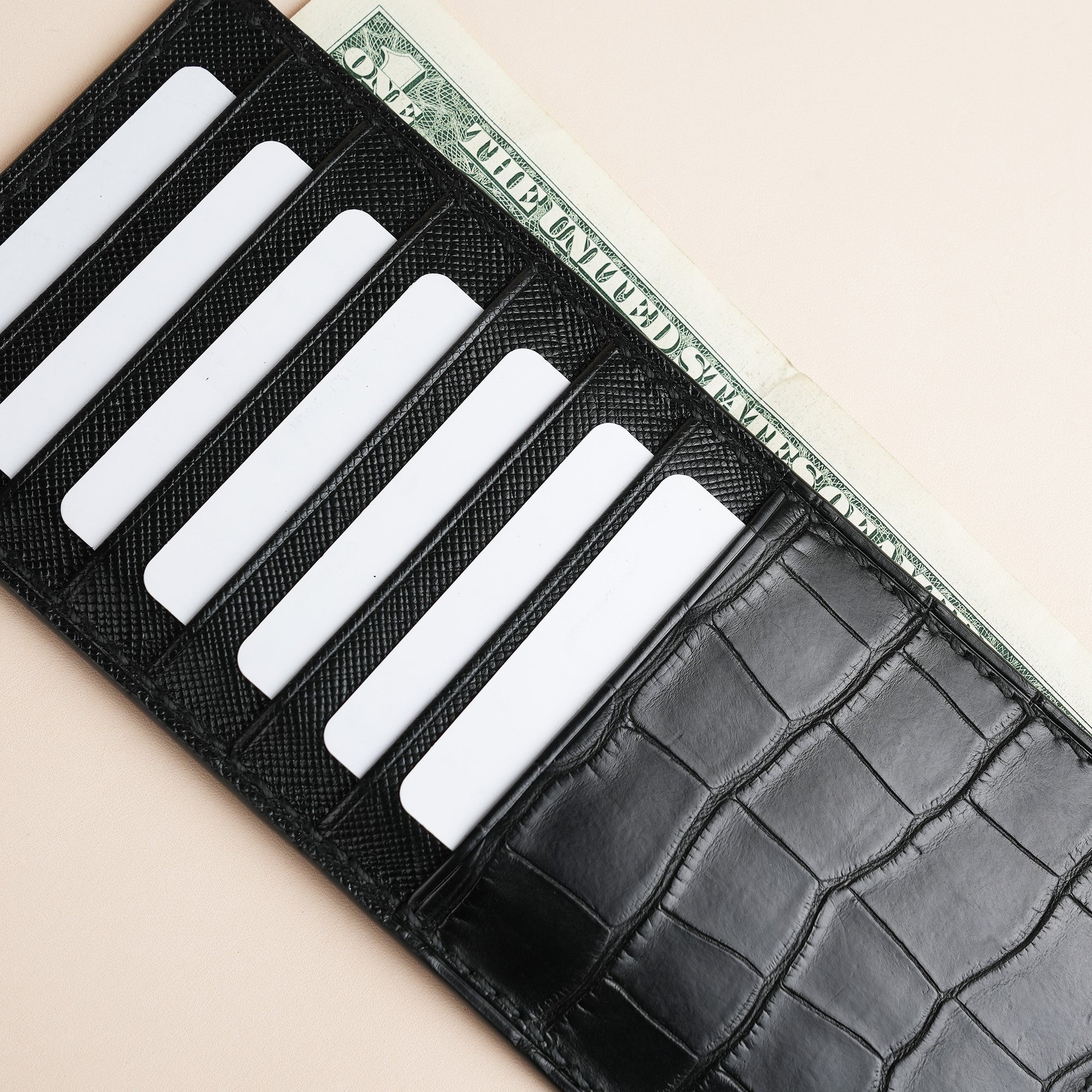 Black Alligator Leather Vertical Card Holder