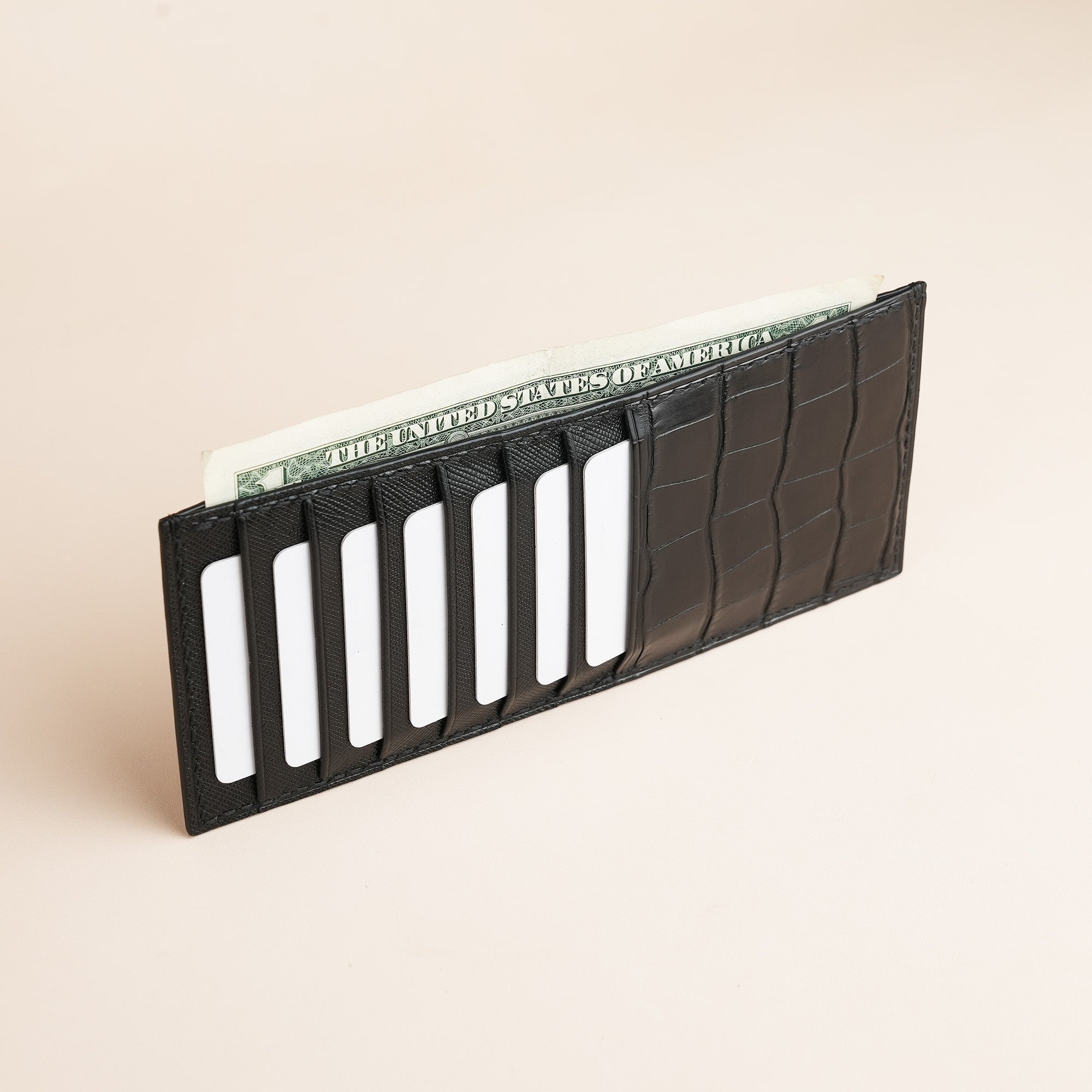 Black Alligator Leather Vertical Card Holder