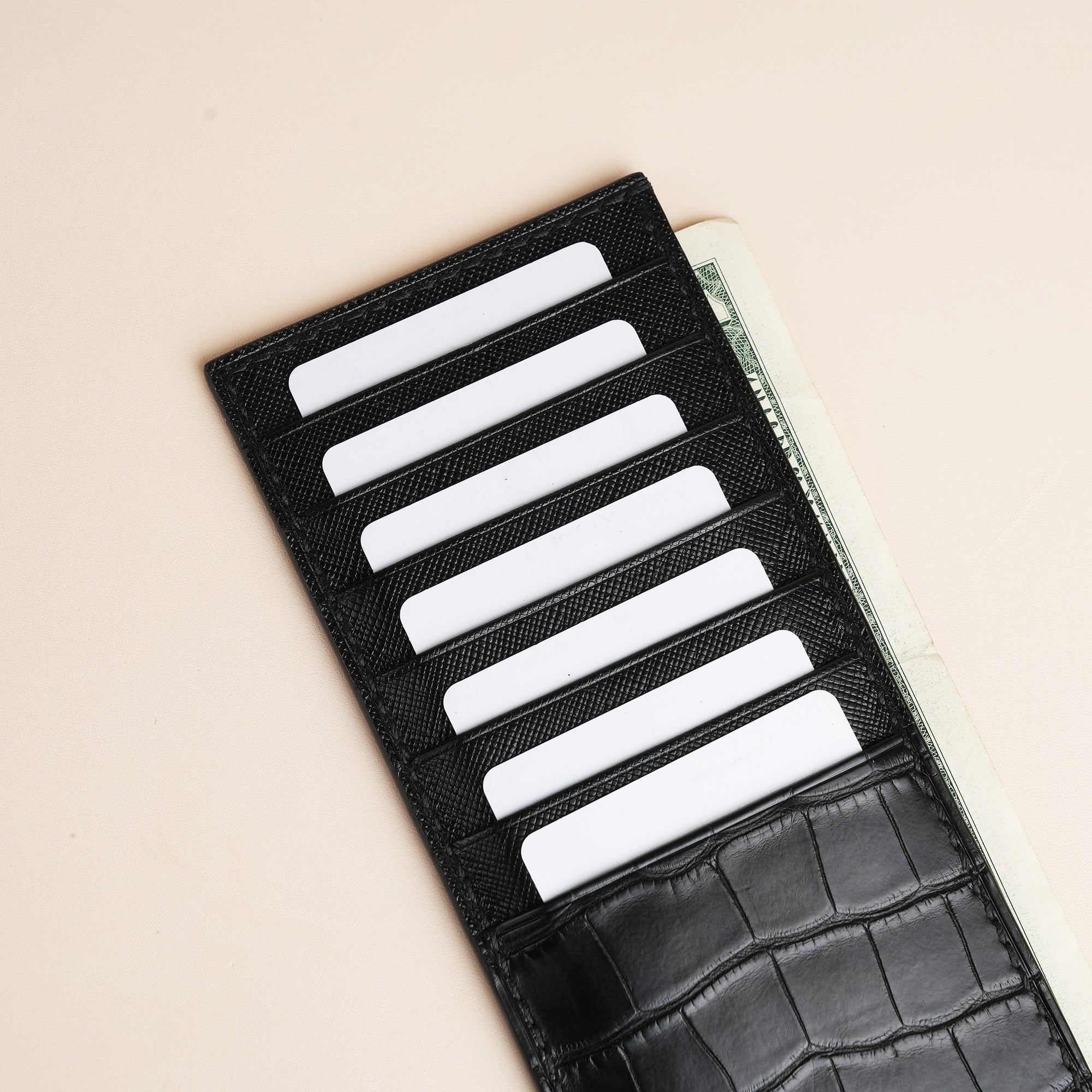 Black Alligator Leather Vertical Card Holder