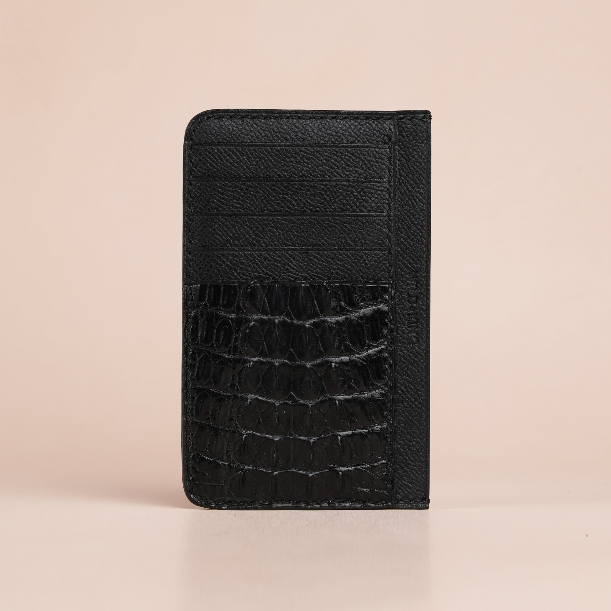 Black Double Hornback Leather Vertical Card Holder - Extra