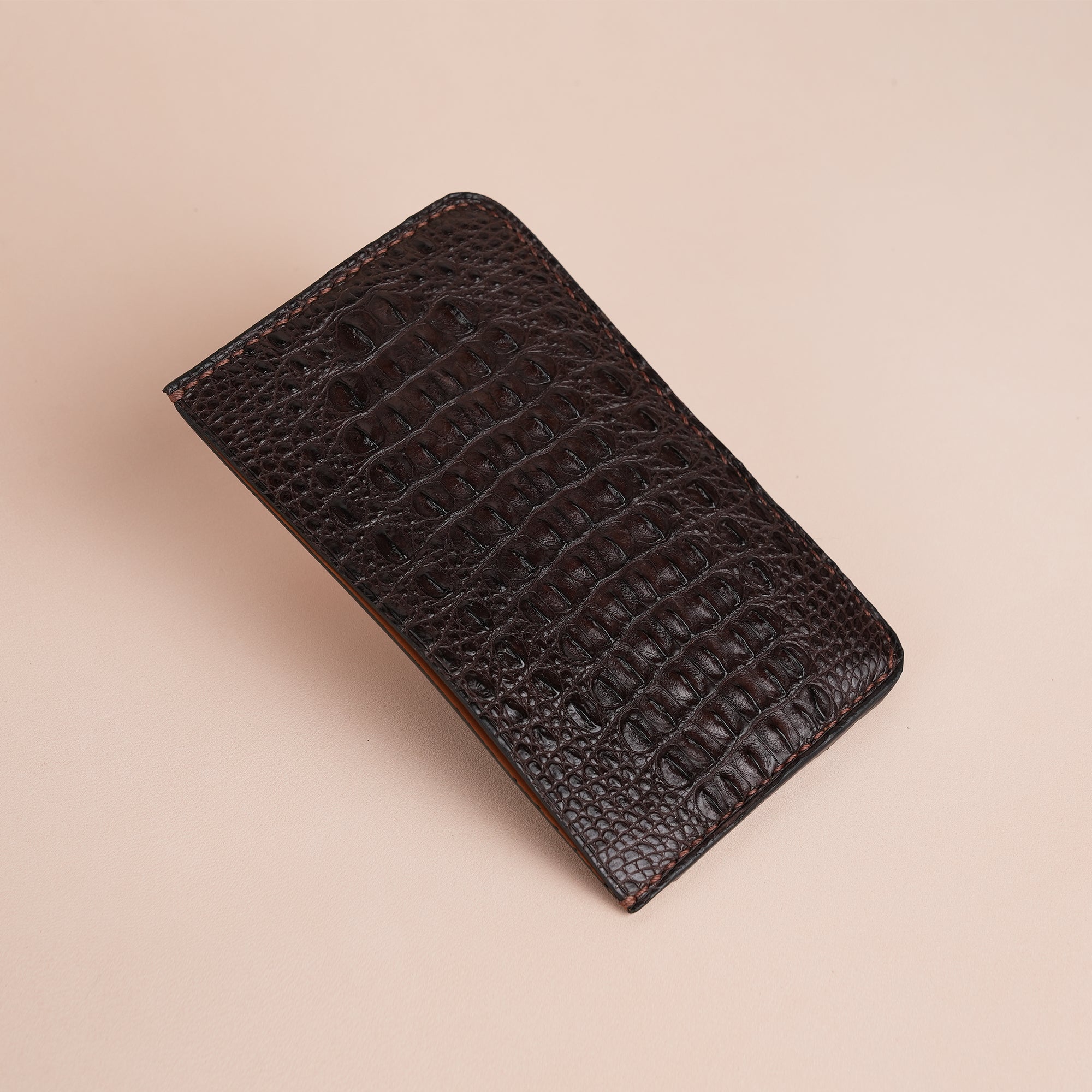 Brown Double Hornback Leather Vertical Card Holder - Extra