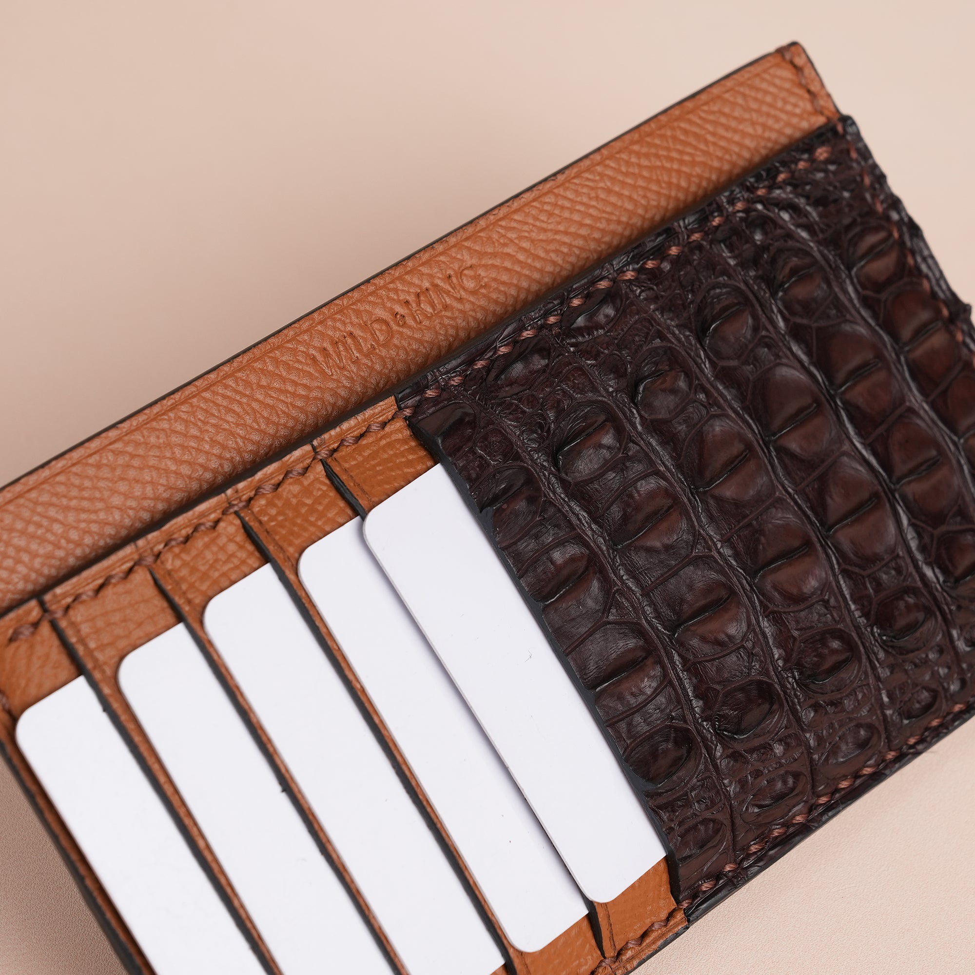 Brown Double Hornback Leather Vertical Card Holder - Extra