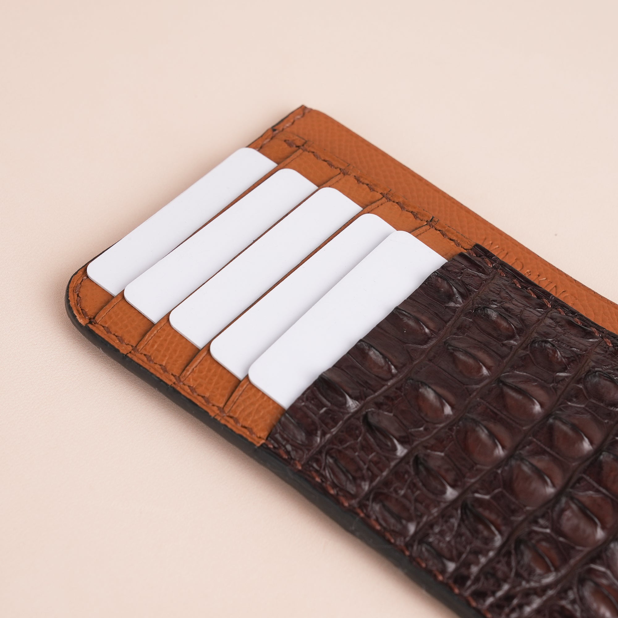 Brown Double Hornback Leather Vertical Card Holder - Extra