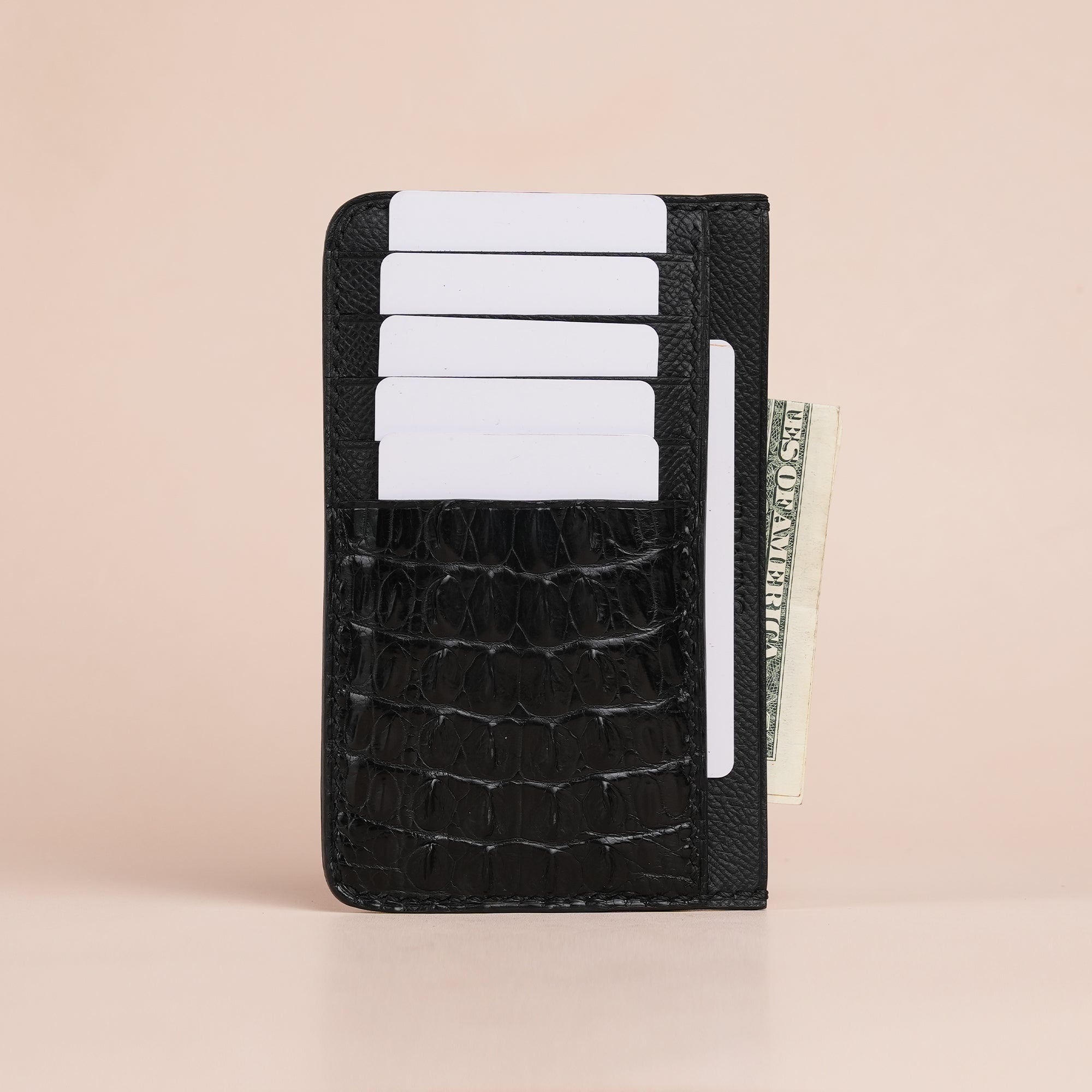 Black Double Hornback Leather Vertical Card Holder - Extra
