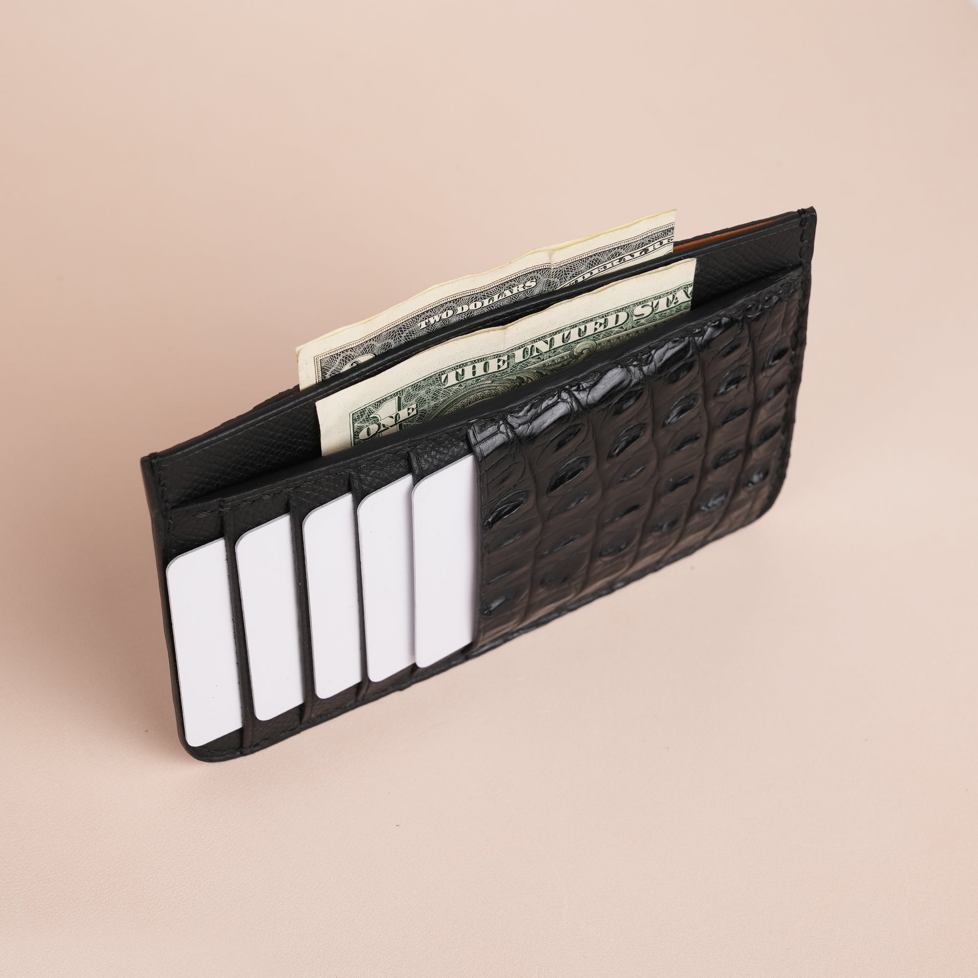 Black Double Hornback Leather Vertical Card Holder - Extra