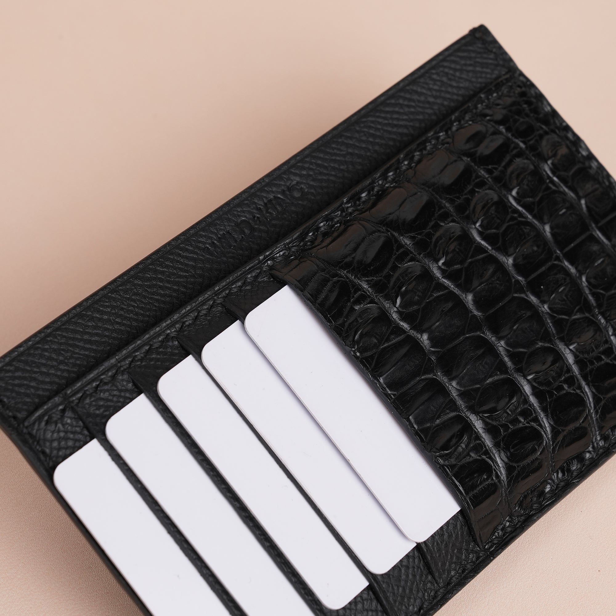 Black Double Hornback Leather Vertical Card Holder - Extra