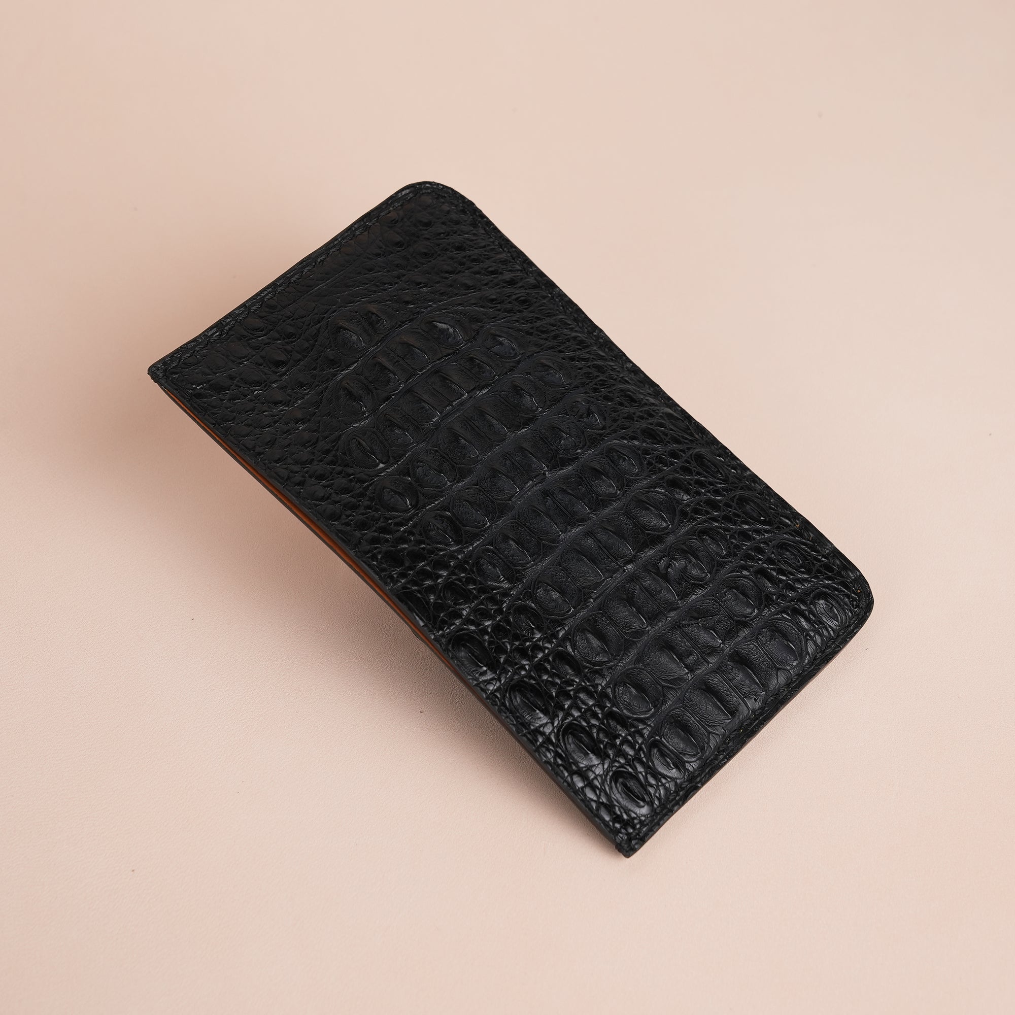 Black Double Hornback Leather Vertical Card Holder - Extra