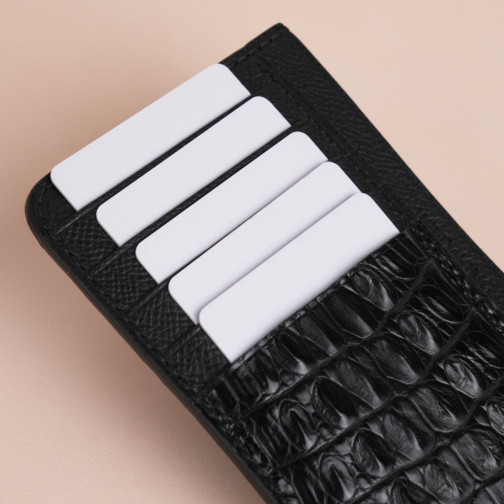 Black Double Hornback Leather Vertical Card Holder - Extra