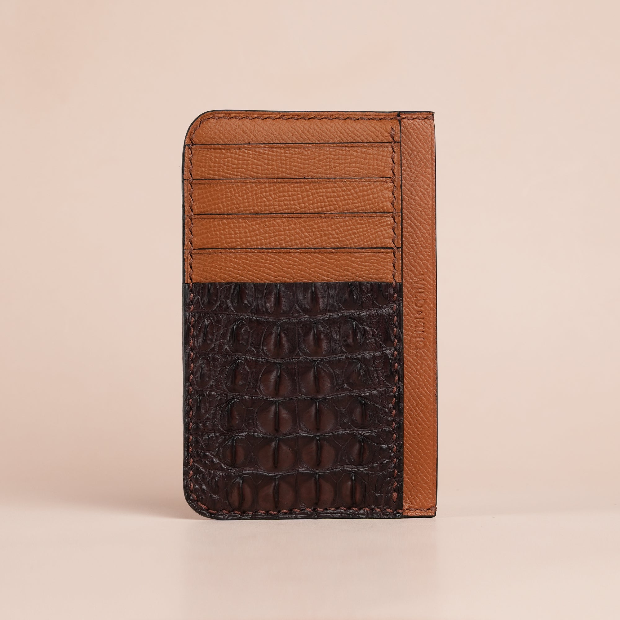 Brown Double Hornback Leather Vertical Card Holder - Extra