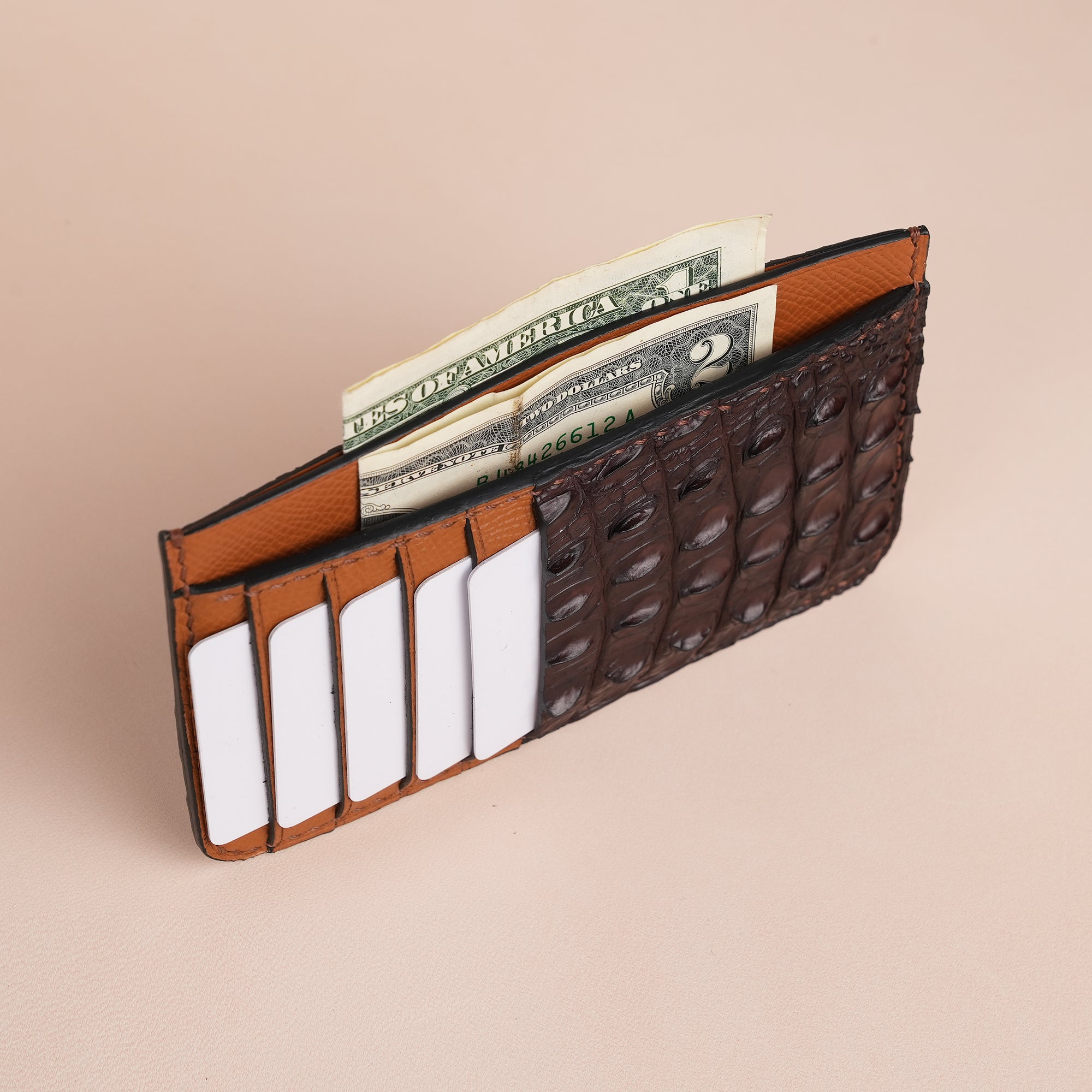 Brown Double Hornback Leather Vertical Card Holder - Extra