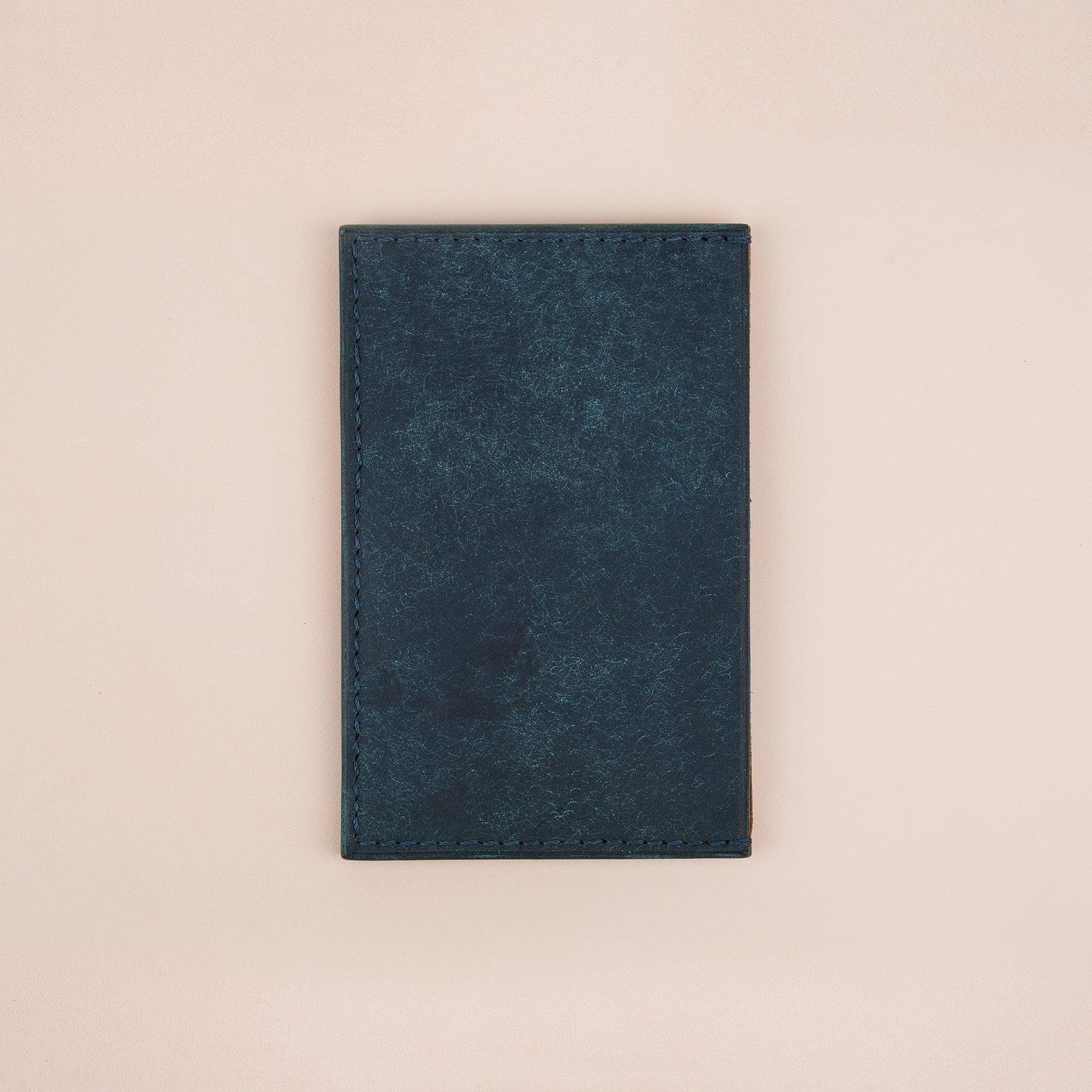 Vertical Golden and Navy Pueblo Leather Card Holder Wallet Slim - WildandKing