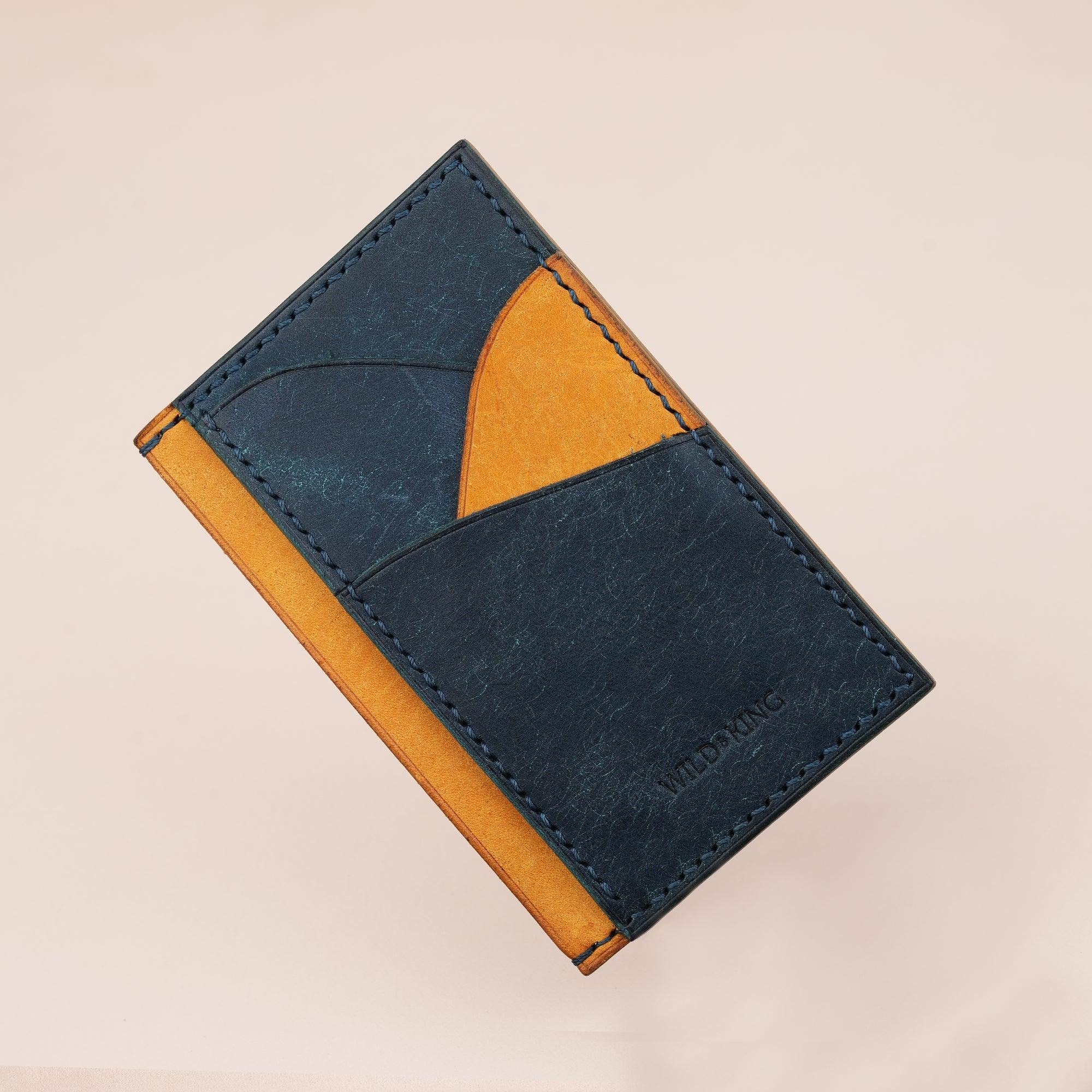 Vertical Navy and Golden Pueblo Leather Card Holder Wallet Slim - WildandKing