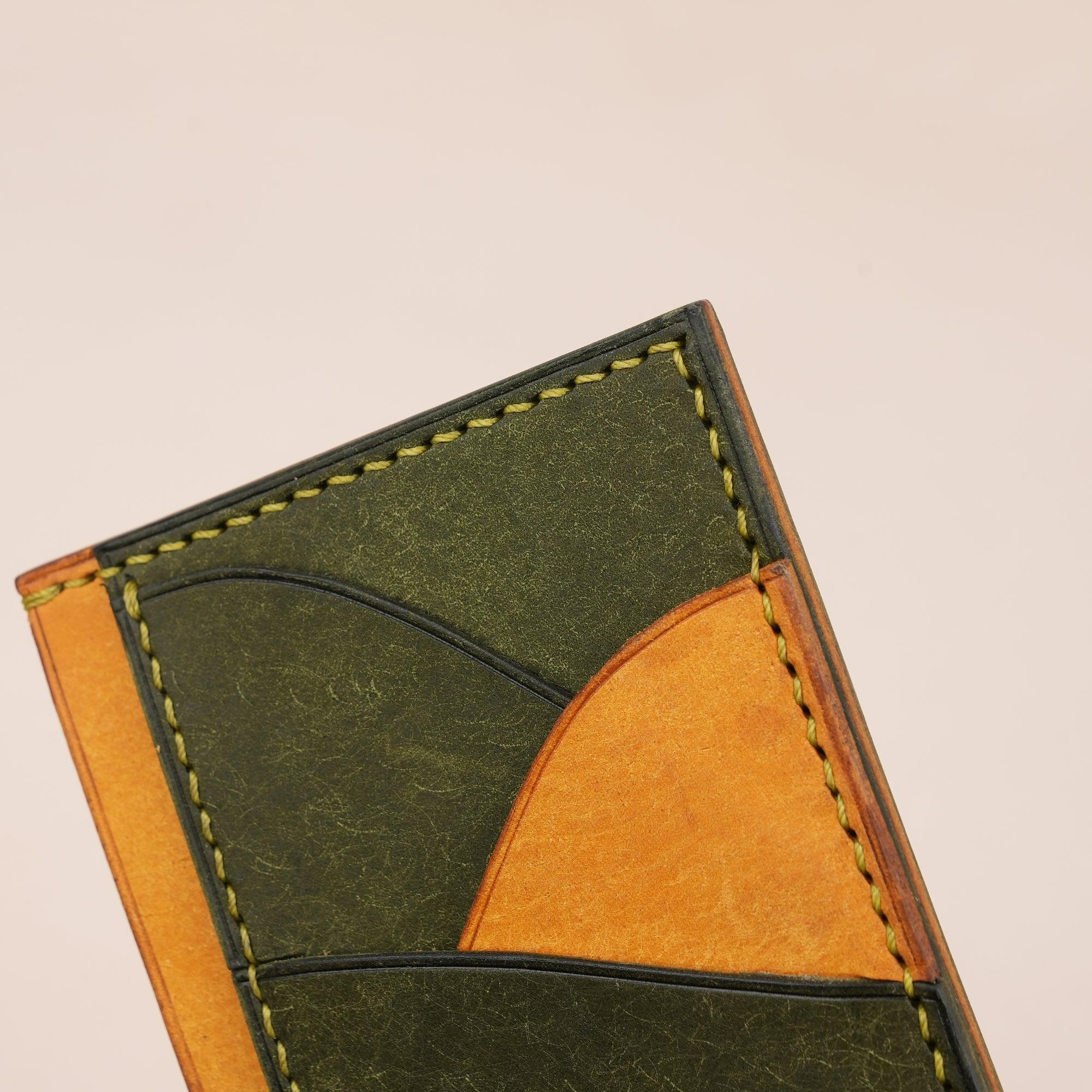 Vertical Olive and Golden Pueblo Leather Card Holder Wallet Slim - WildandKing