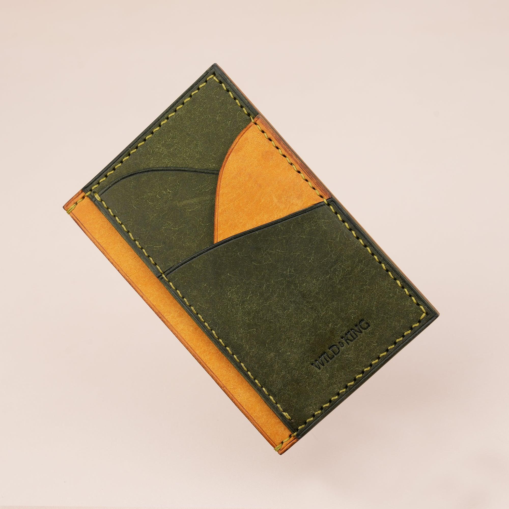 Vertical Olive and Golden Pueblo Leather Card Holder Wallet Slim - WildandKing