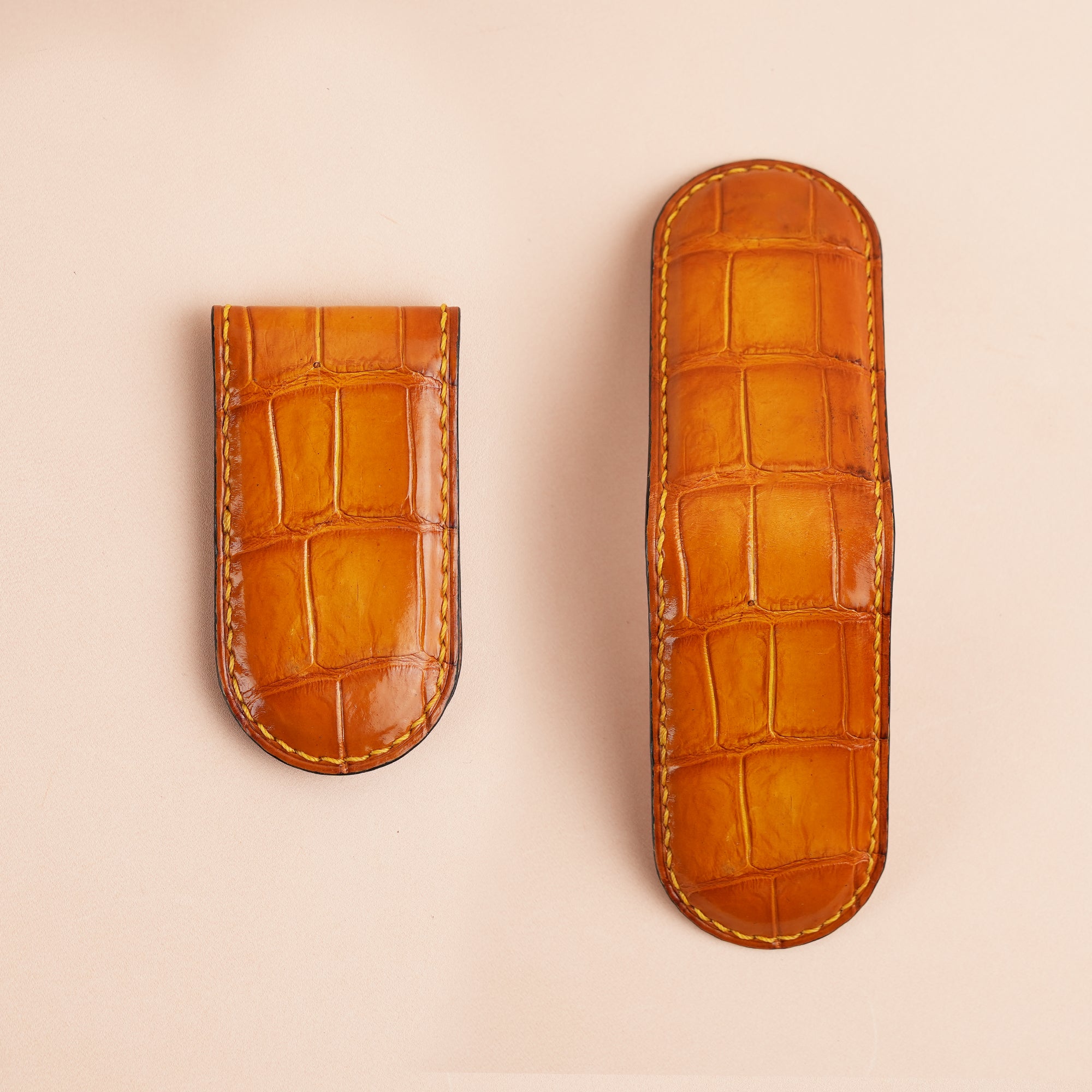 Orange Alligator Leather Money Clip
